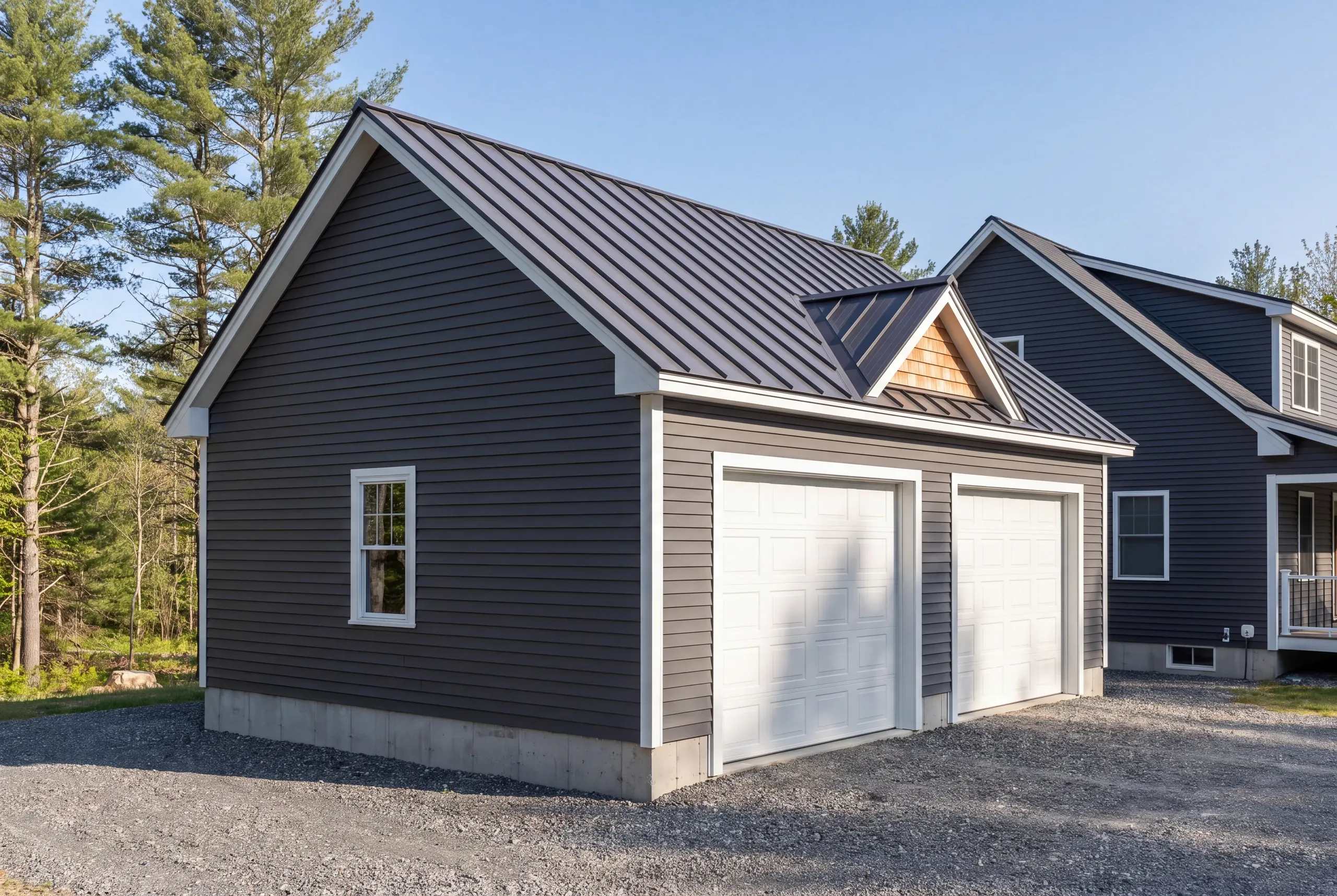 Finished detached workshop and garage addition on a rural Whitefield parcel