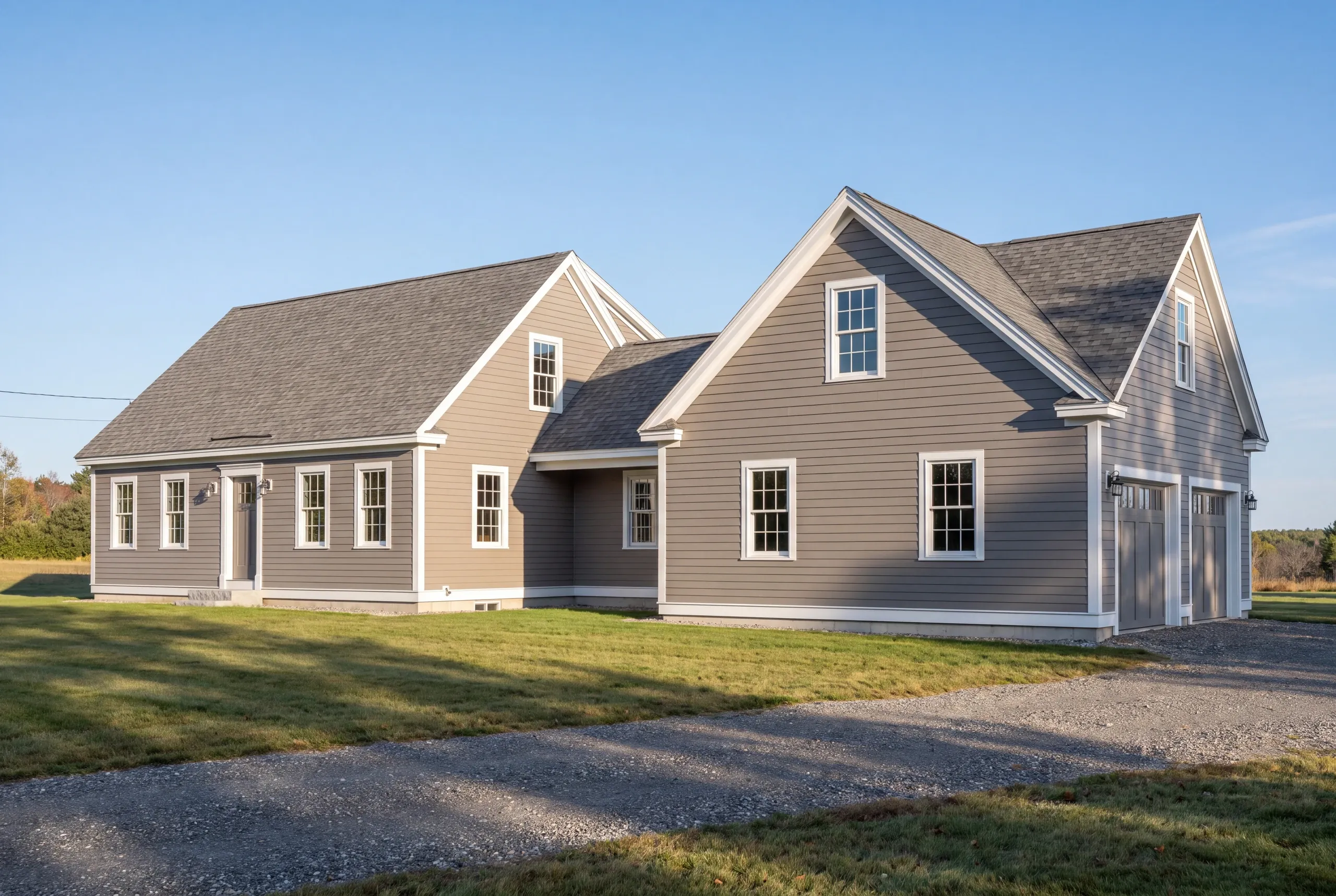 Finished addition on a Whitefield, Maine home, wide view