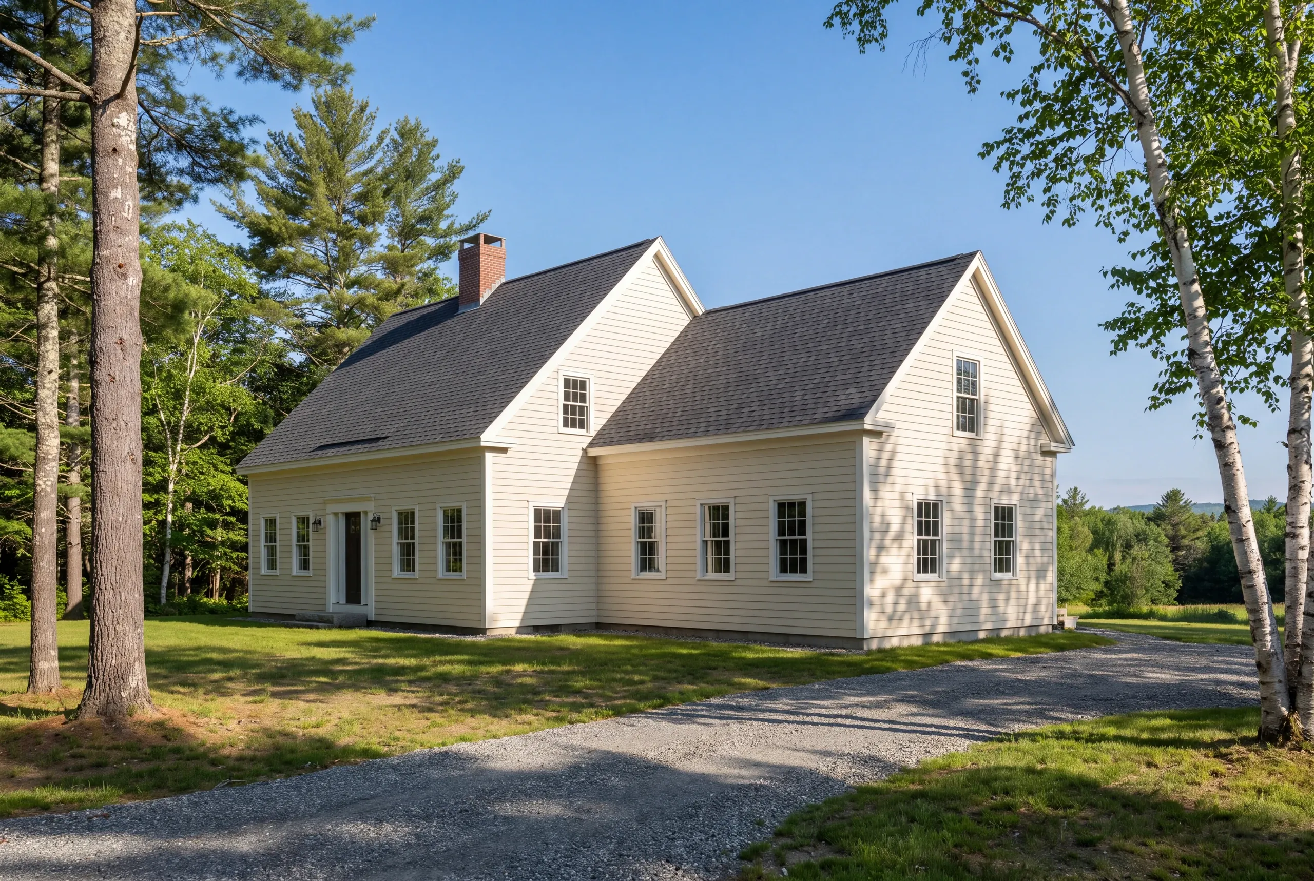 Windsor farmhouse with a completed great room addition and matching roofline