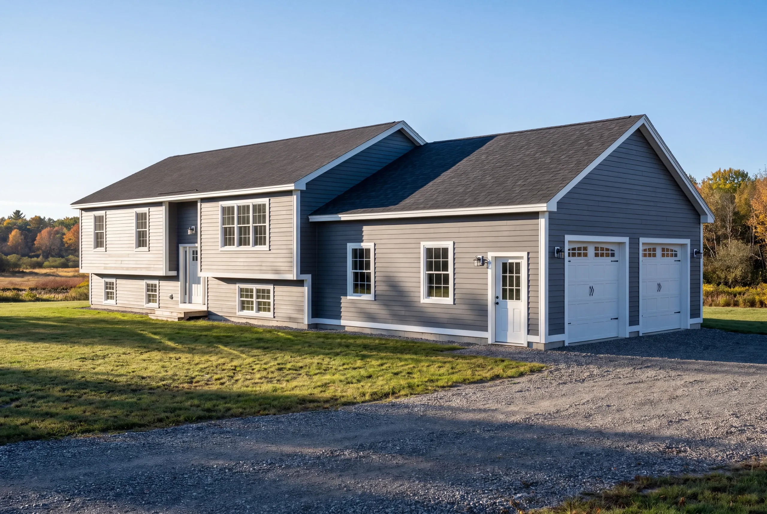 Split-level Winslow home with a completed two-bay attached garage addition