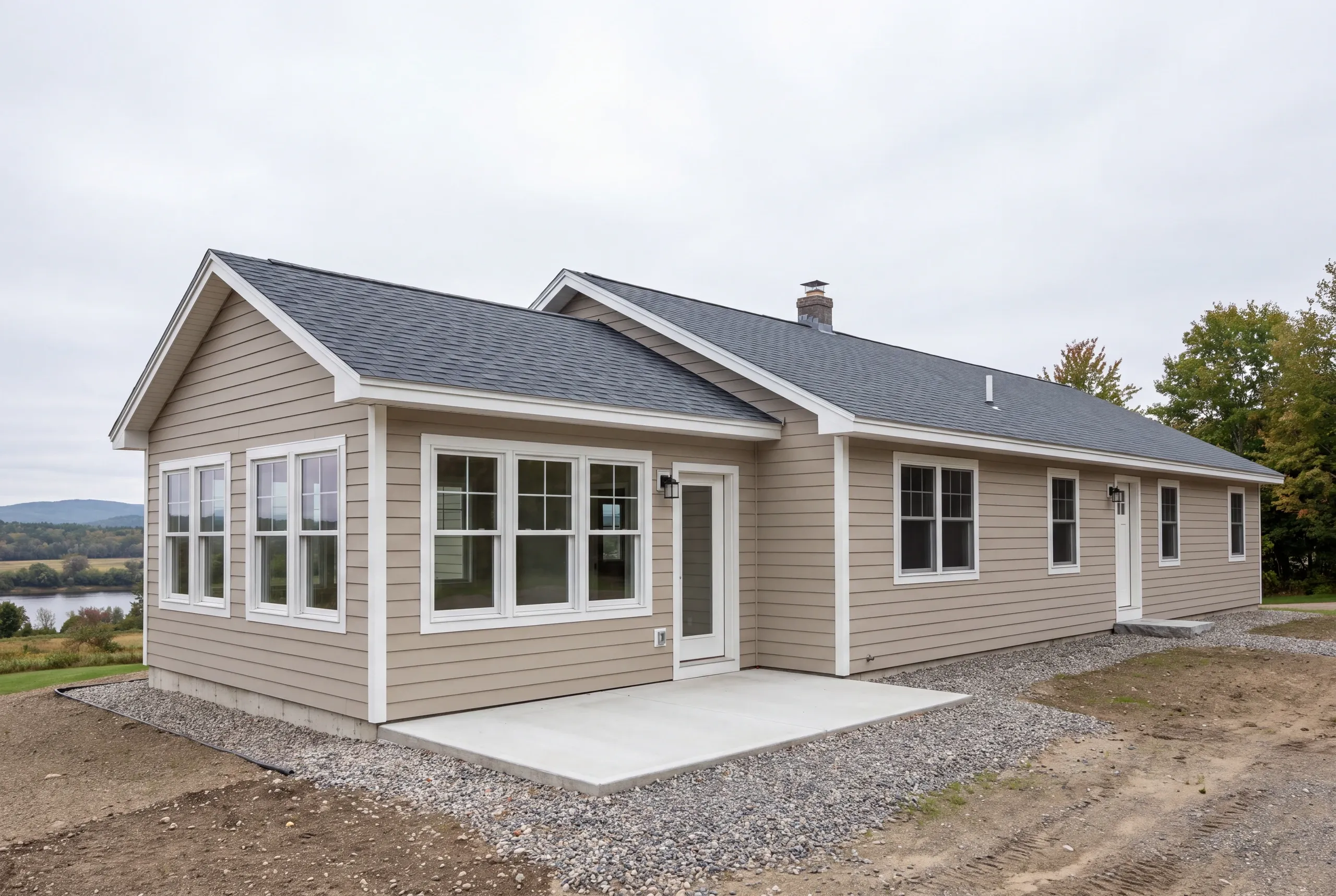 Finished sun room addition with insulated slab on a Winslow property near Fort Halifax