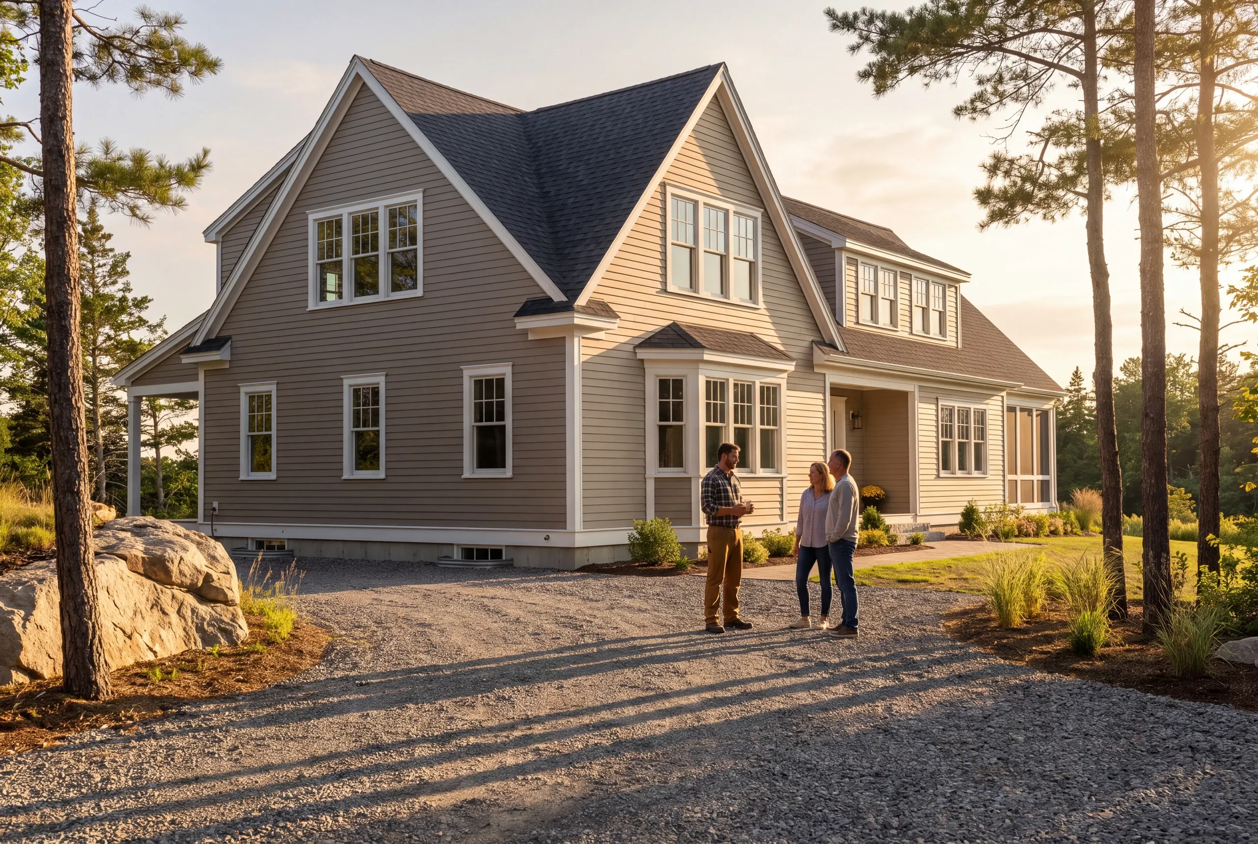 Builder walking a building lot with homeowners