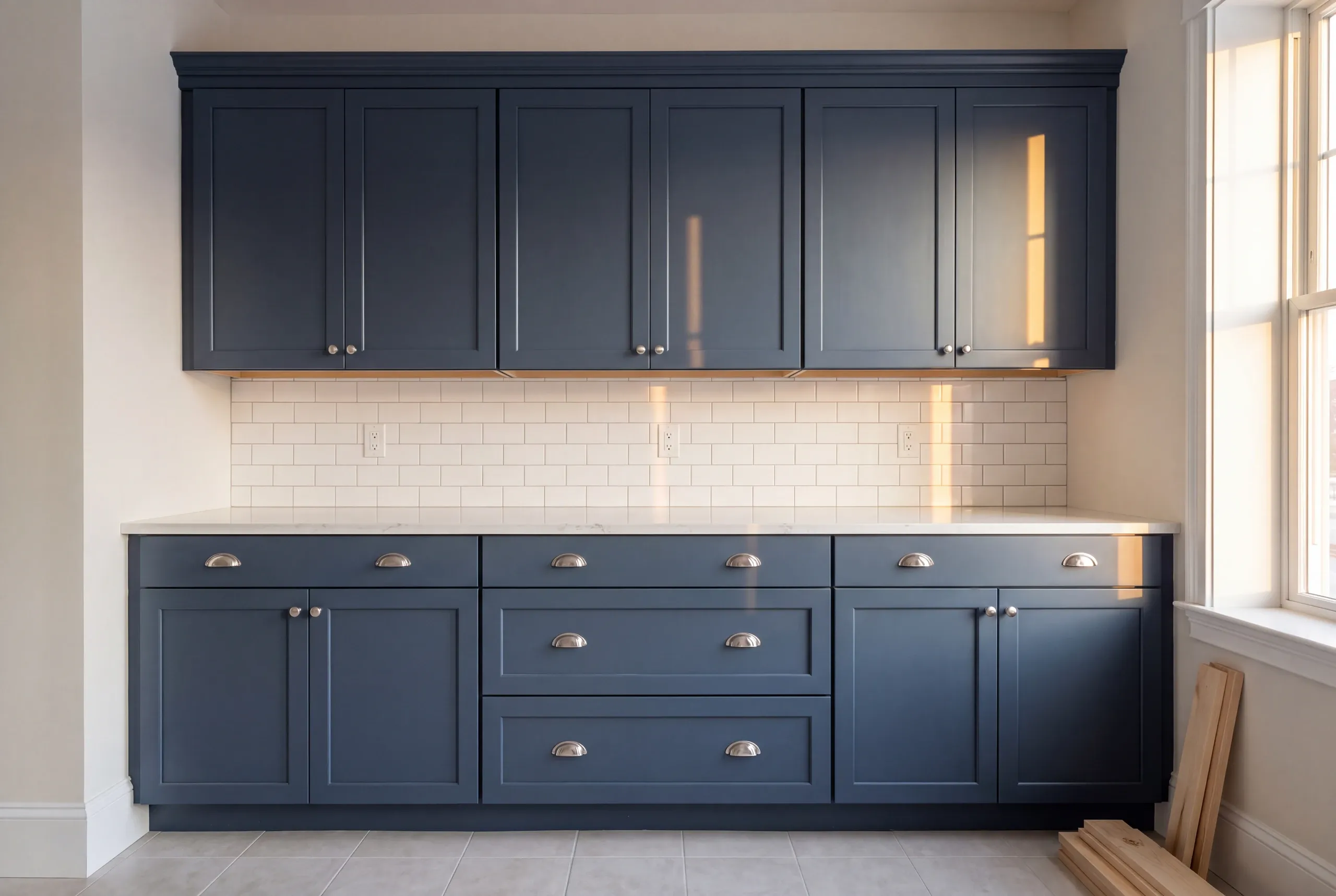 Cabinet hardware being adjusted in a downtown Auburn, Maine kitchen