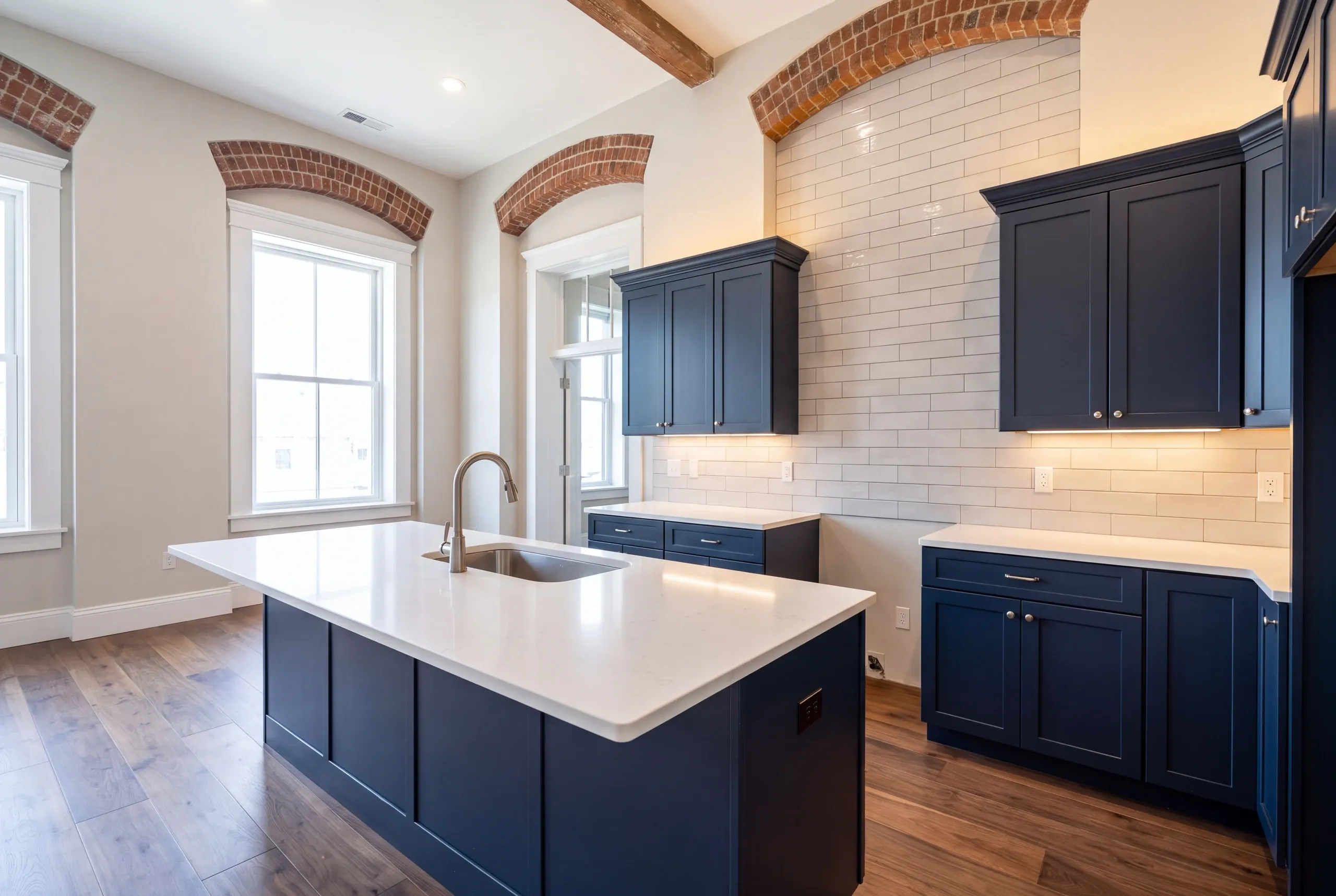 Finished kitchen with a long island in Auburn, Maine