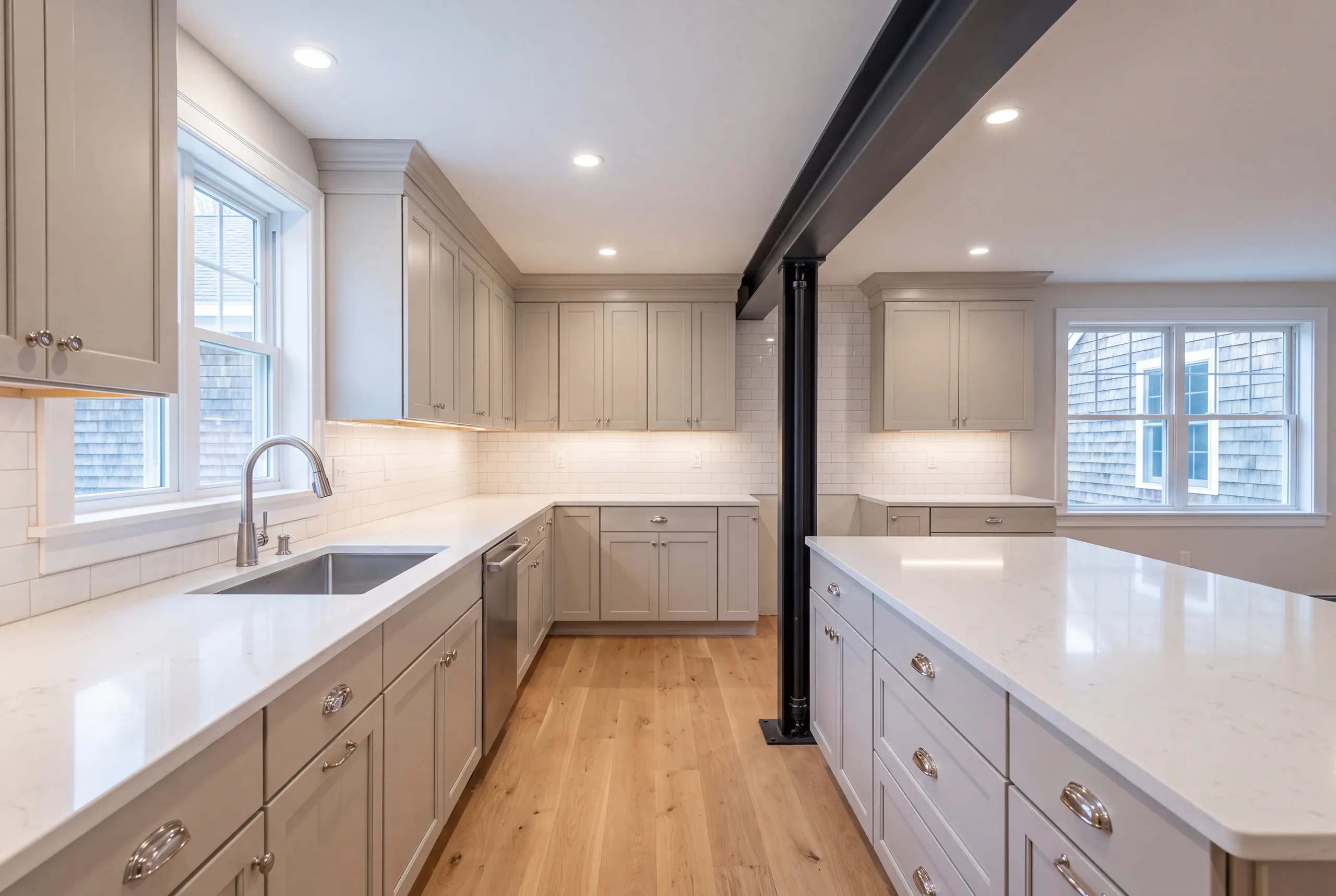 Temporary shoring under a removed kitchen wall in an Augusta cape