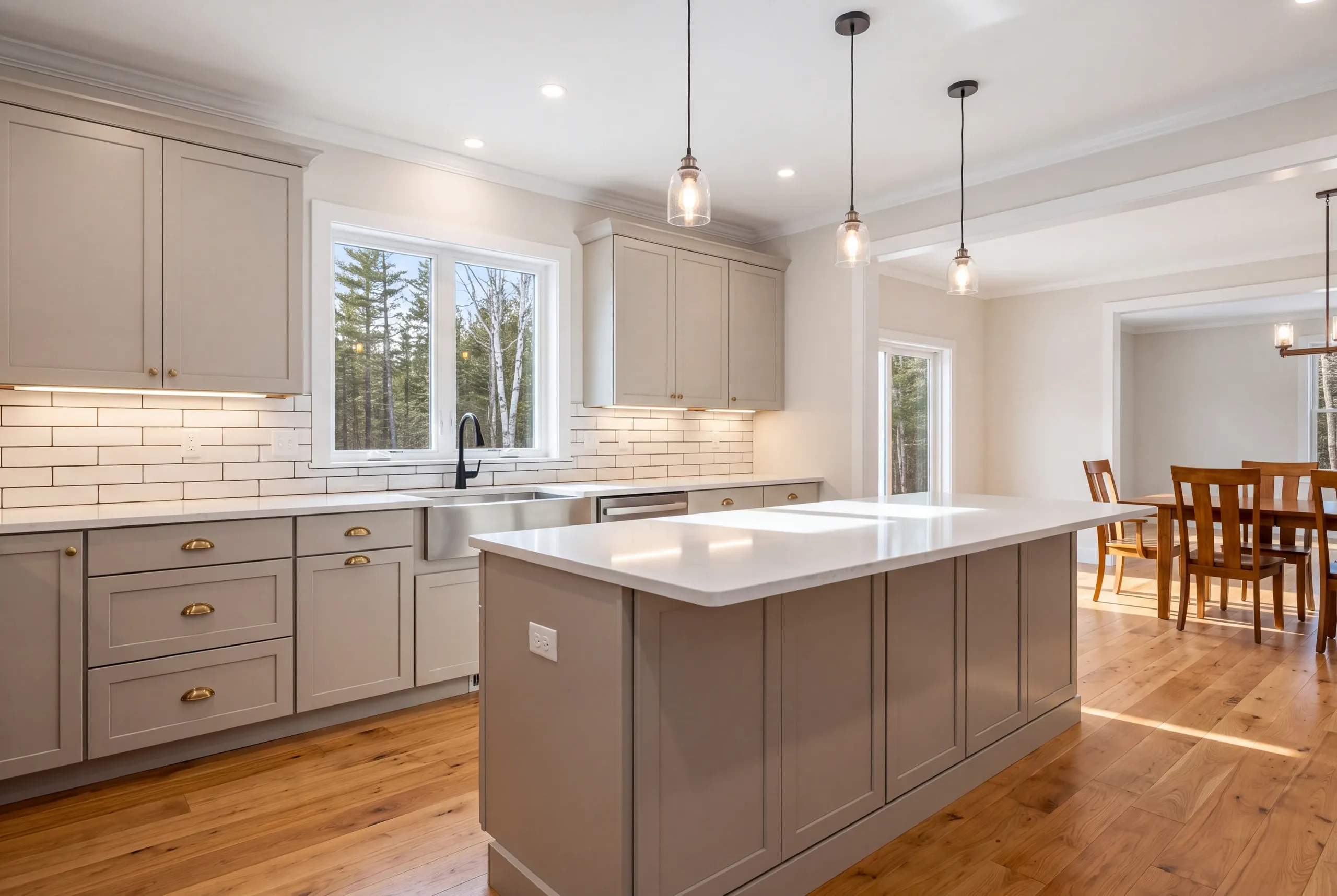 Finished Belgrade kitchen seen from the adjoining dining area