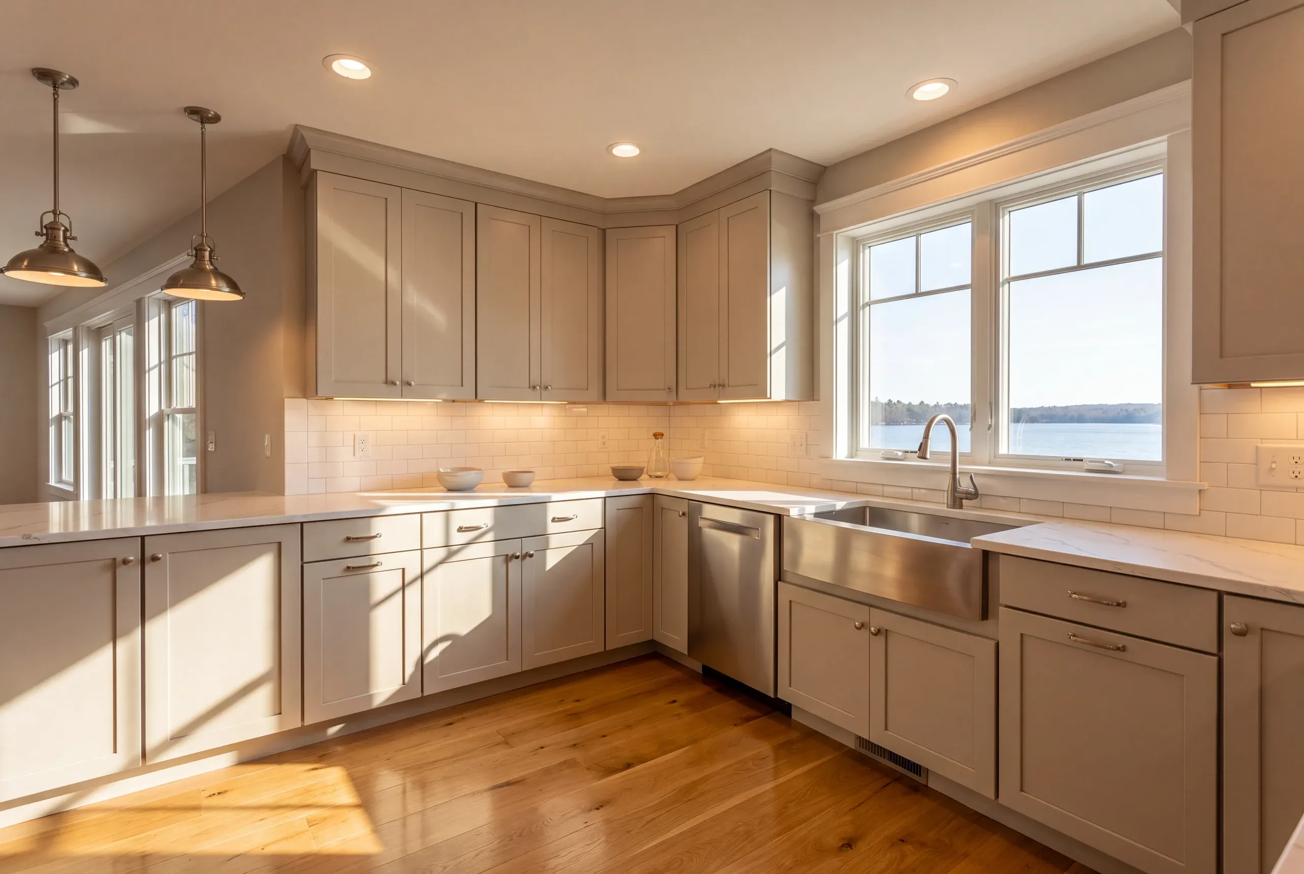 Builder reviewing shoreland setbacks at a China Lake kitchen project