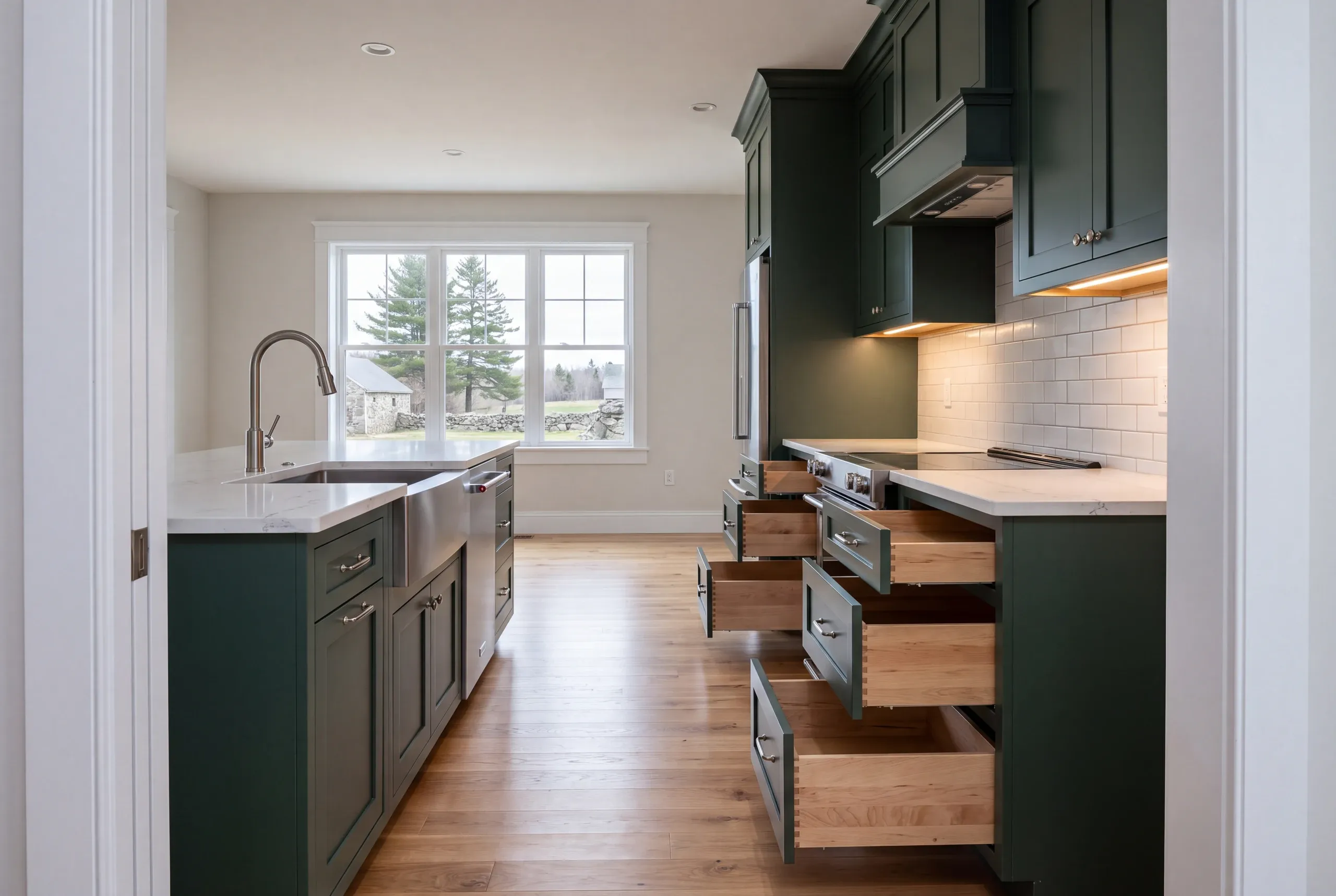 Heavy duty drawer boxes loaded in a Clinton, Maine kitchen