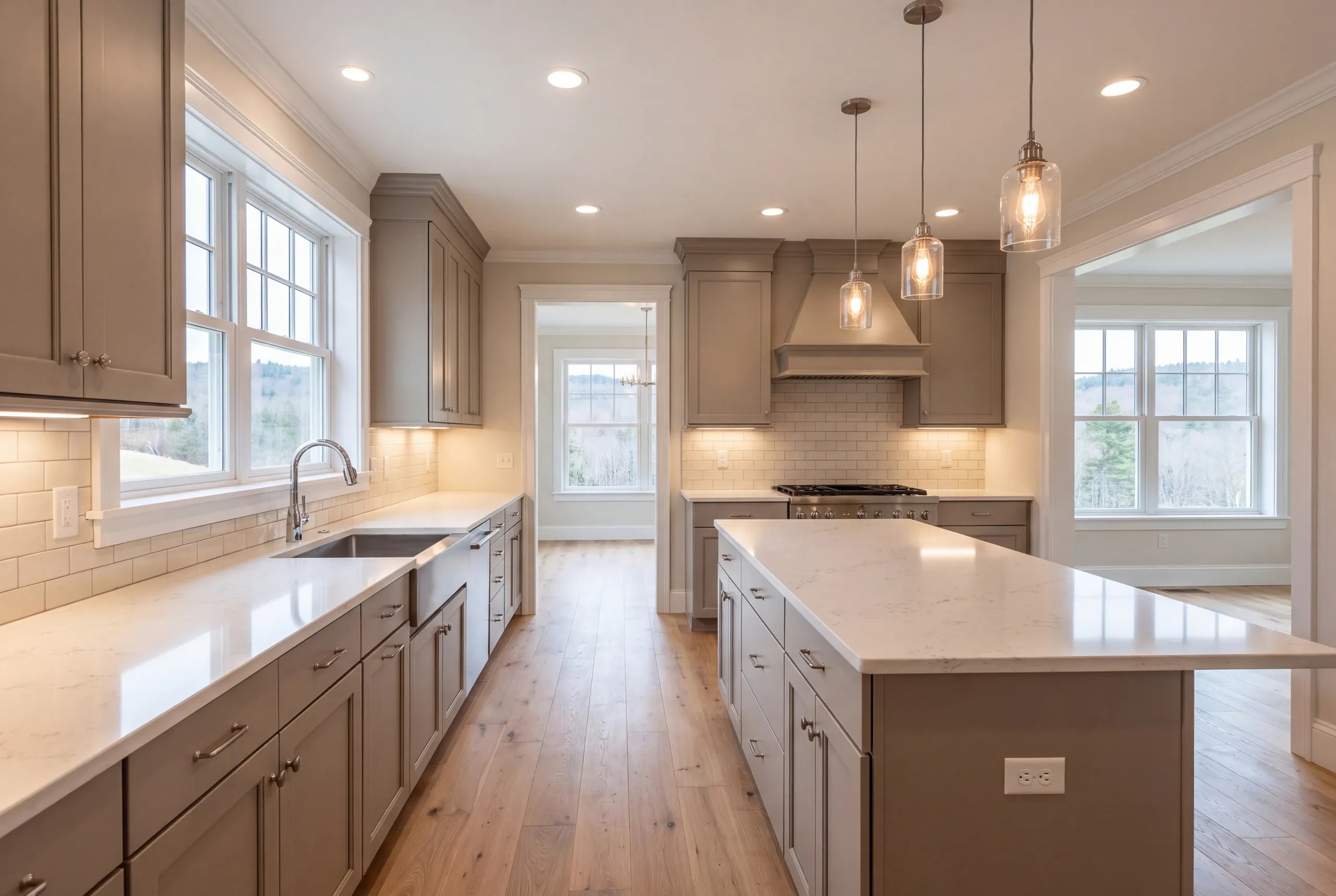 Finished family kitchen in a Farmington, Maine hillside house
