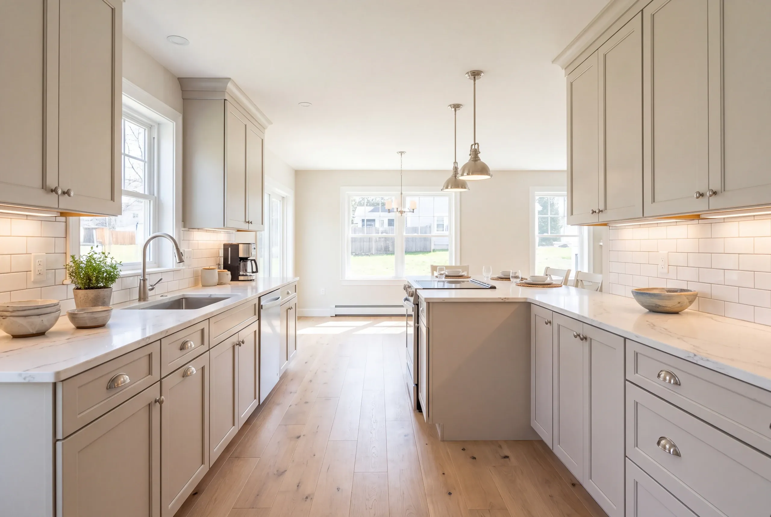 Finished Farmington kitchen seen from the adjoining dining area