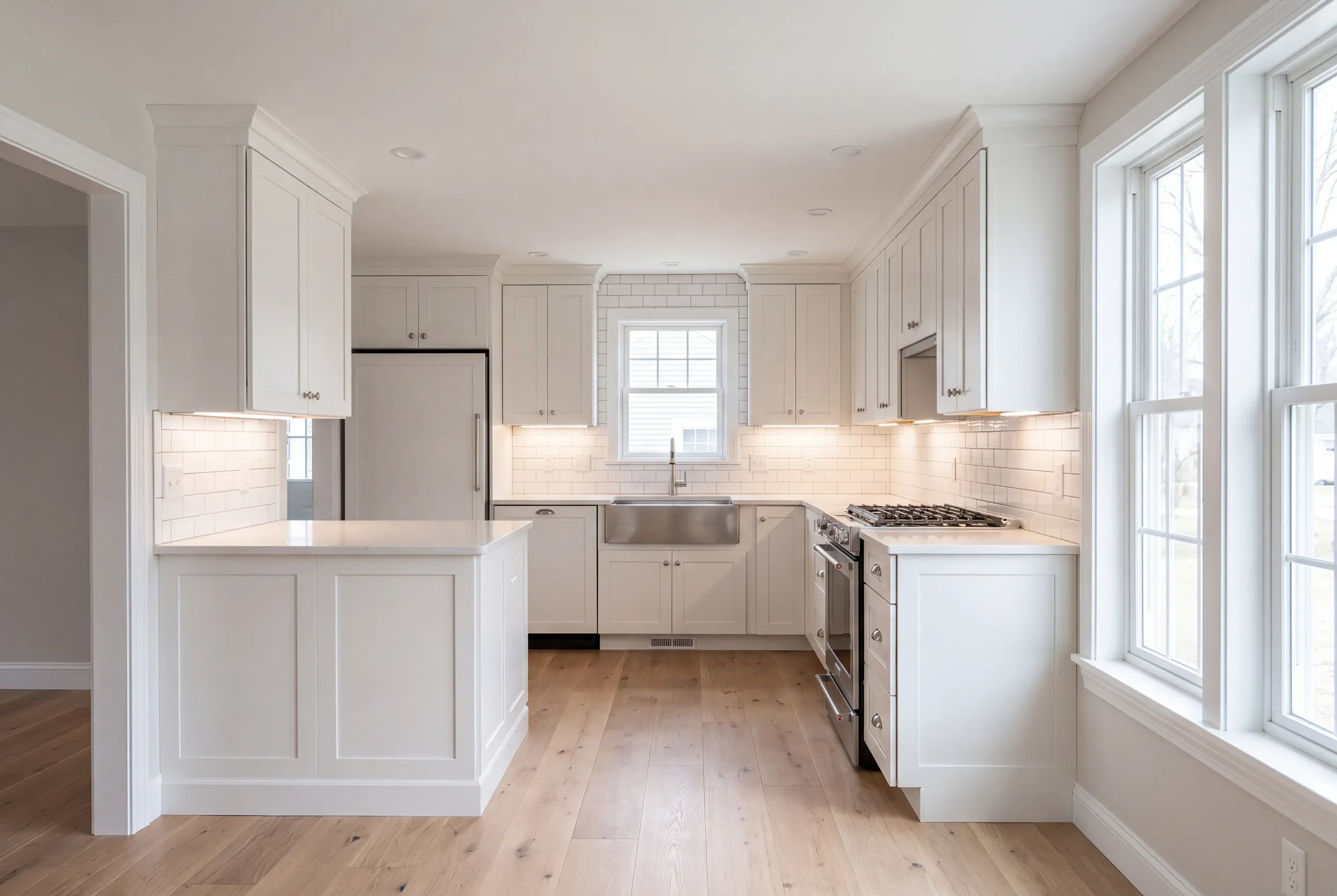 Finished Gardiner kitchen seen from the adjoining dining area