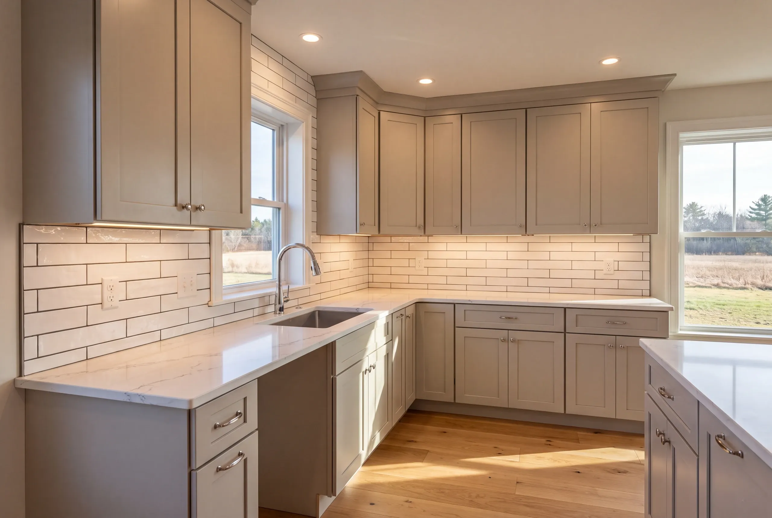 Builder reviewing a kitchen schedule with a commuting family in Greene