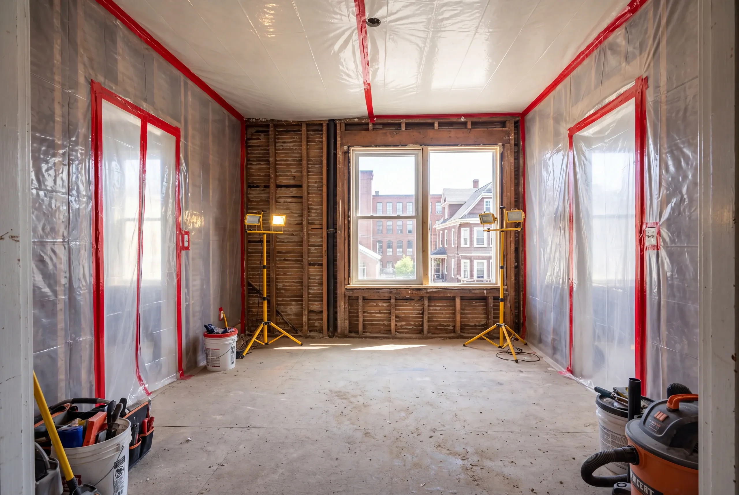 Containment set up for safe demolition in a Lewiston, Maine kitchen