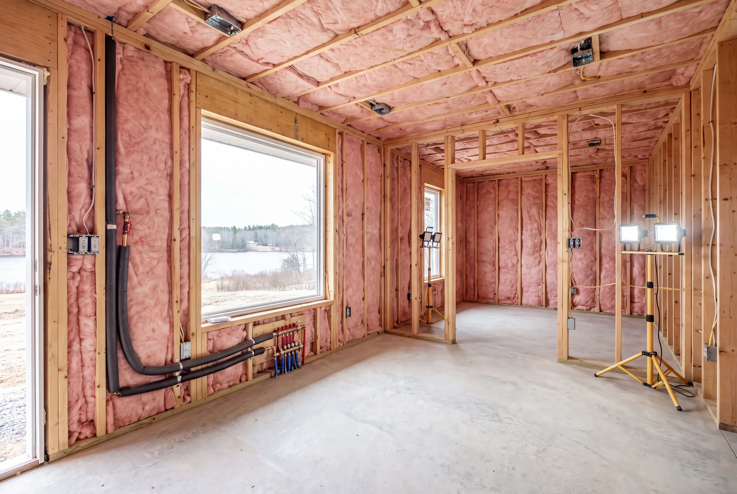 Heat traced supply line insulated in an Oakland lakeside kitchen wall