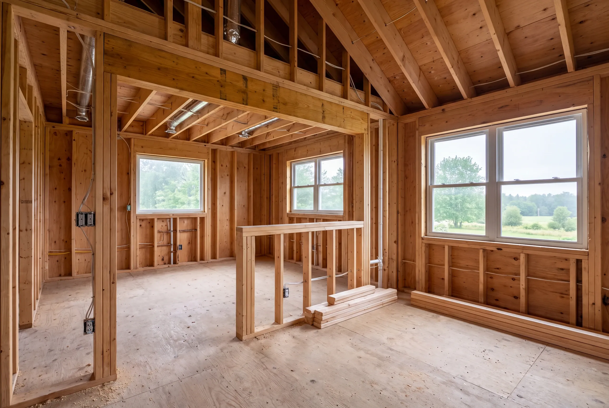 Kitchen remodeling Sidney, ME work opening a kitchen into a dining room on a farm property