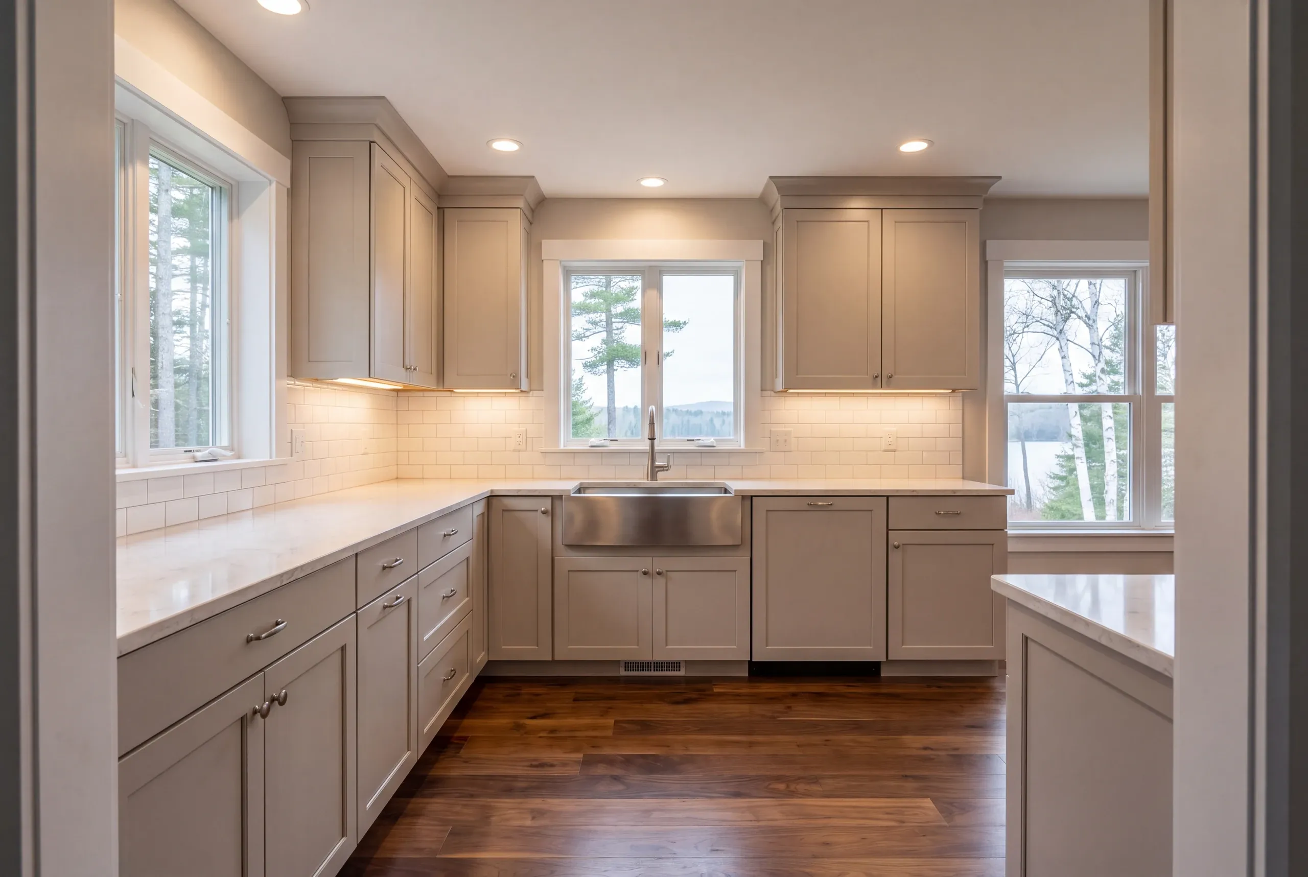 Kitchen remodeling Vienna, ME work in a hillside home above Flying Pond