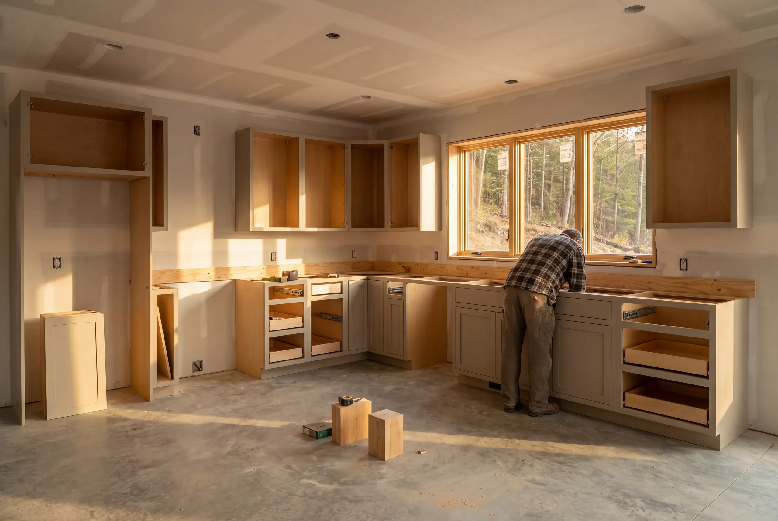 Cabinet doors and soft close hinges fitted in a Vienna, Maine kitchen