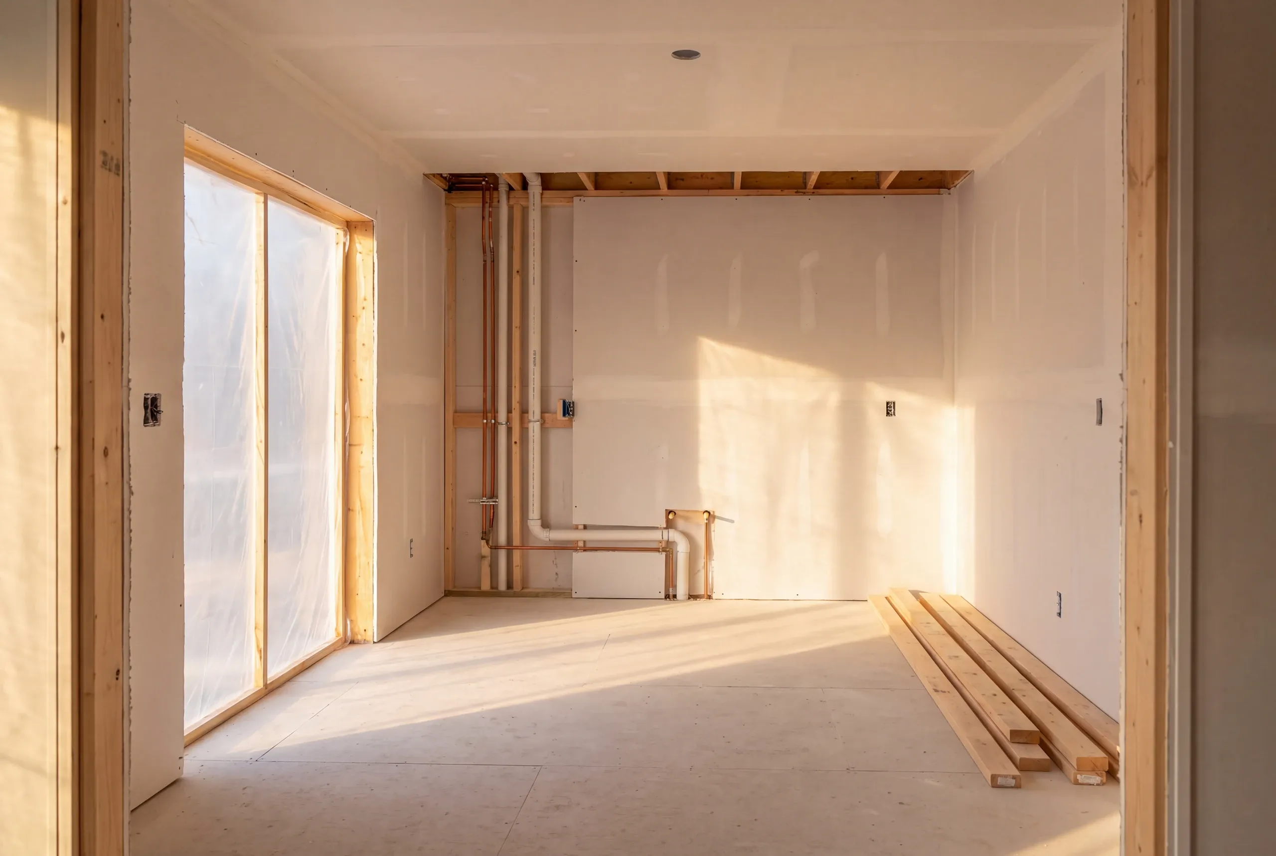 Supply lines rerouted off an exterior wall in a Whitefield, Maine kitchen