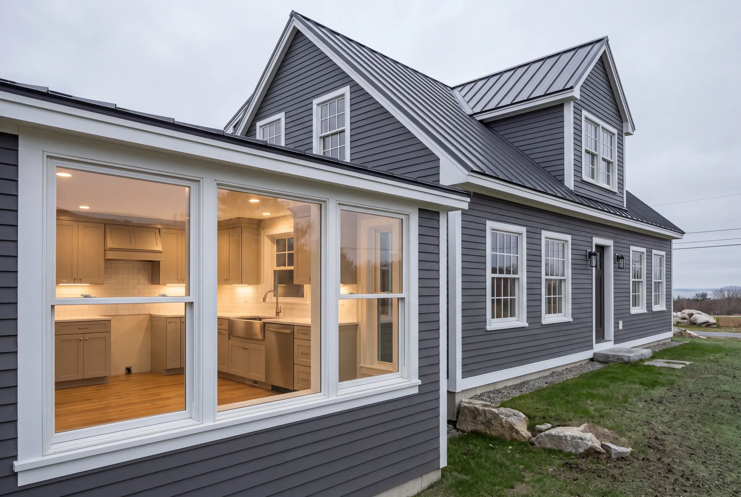 Finished warm farmhouse kitchen in the ell of a Whitefield, Maine home