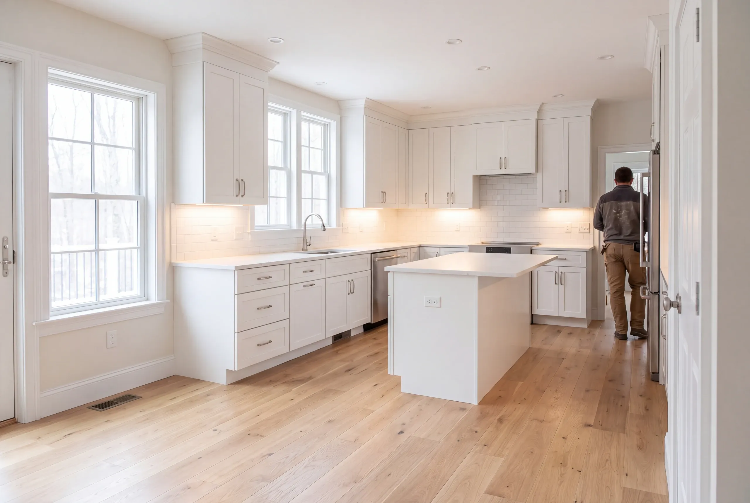 Finished Windsor kitchen seen from the adjoining dining area