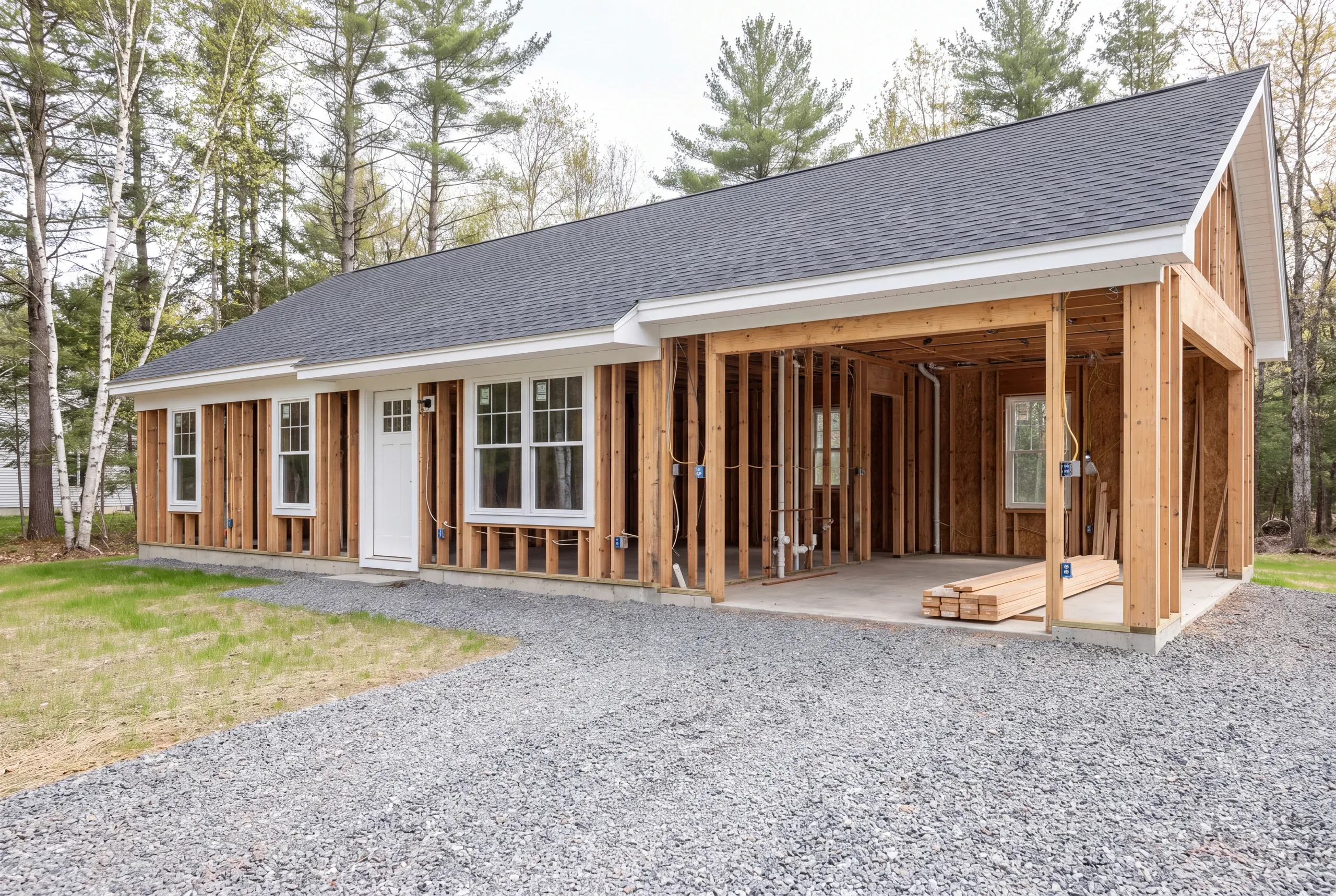 Kitchen remodeling Winslow, ME project opening a galley kitchen in a postwar ranch