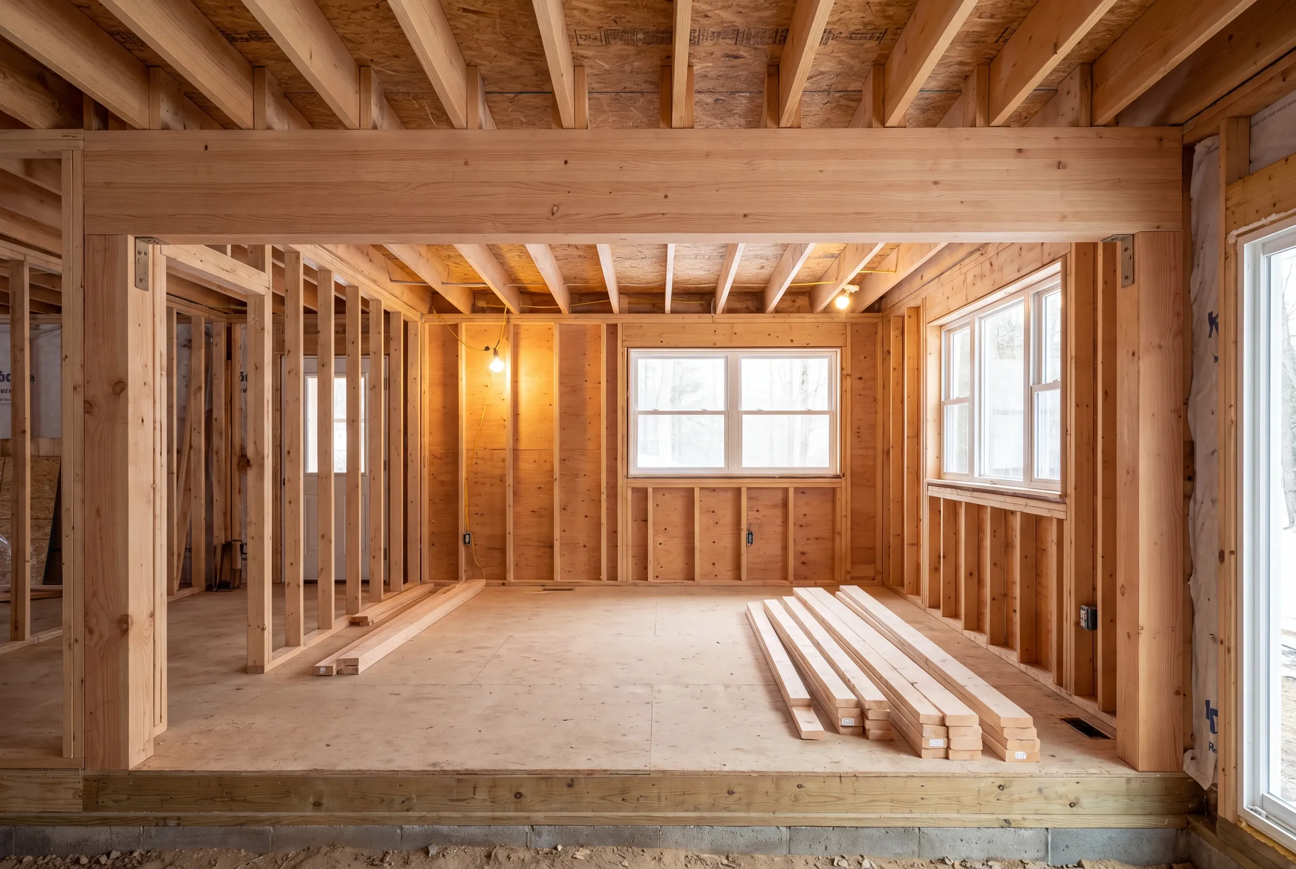 Flush beam being set where a load bearing kitchen wall was removed in Winslow