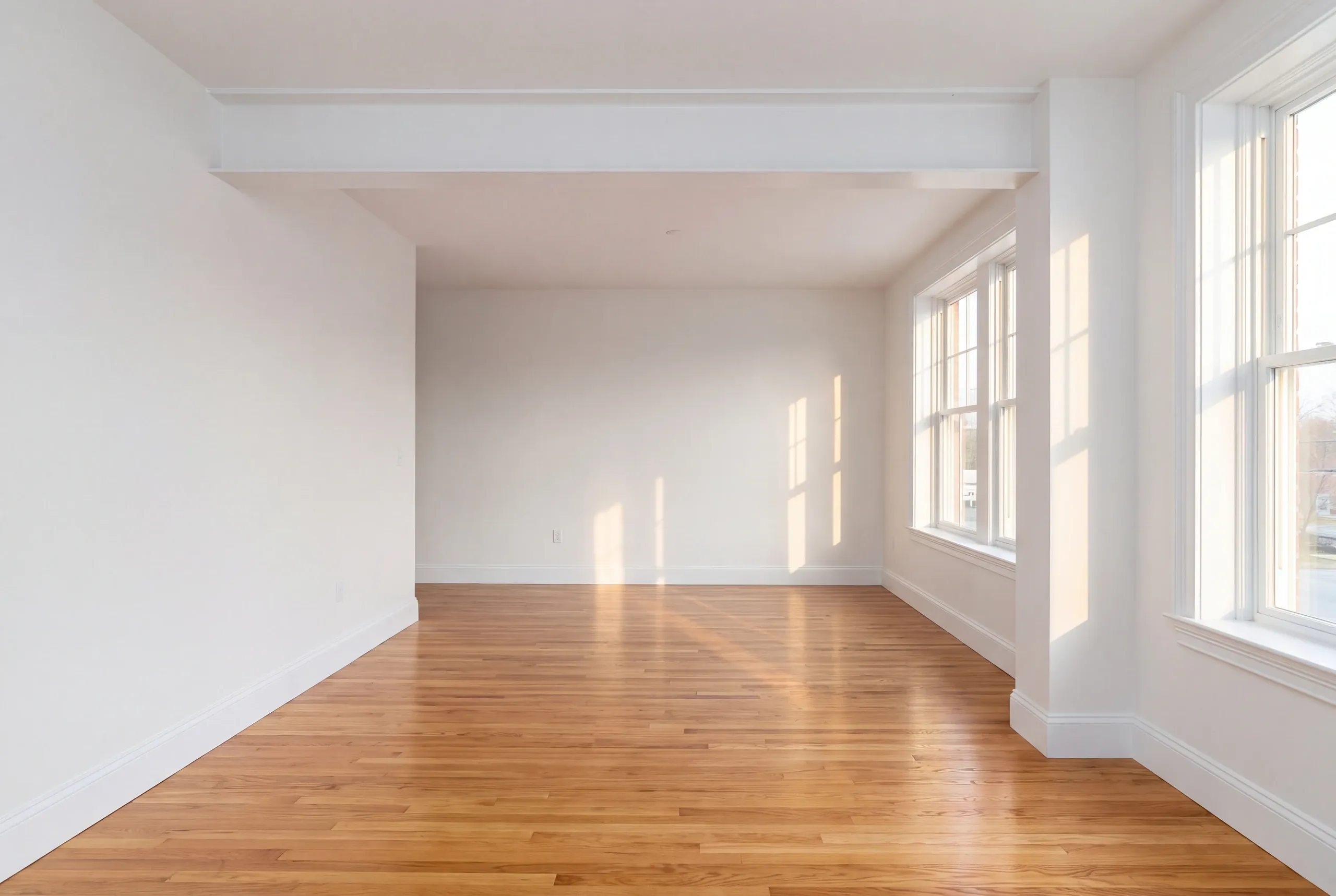 Finished renovated living space in an Auburn, Maine home, wide interior view