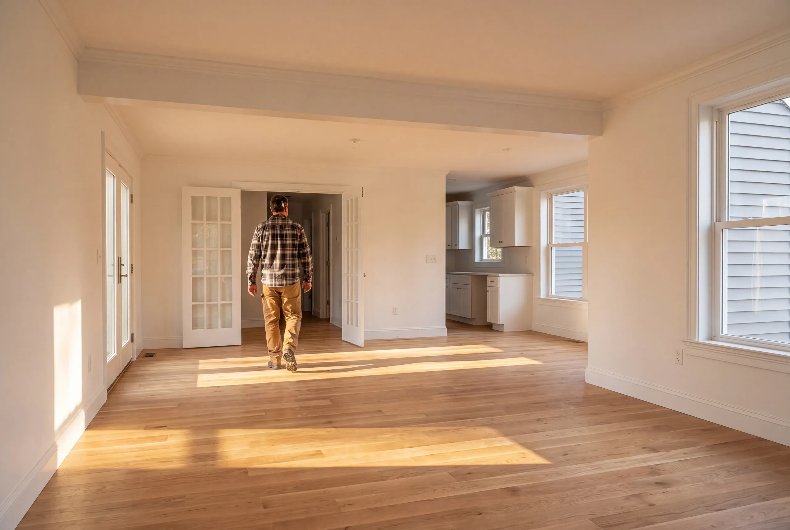Builder walking an empty Augusta house room by room before work starts