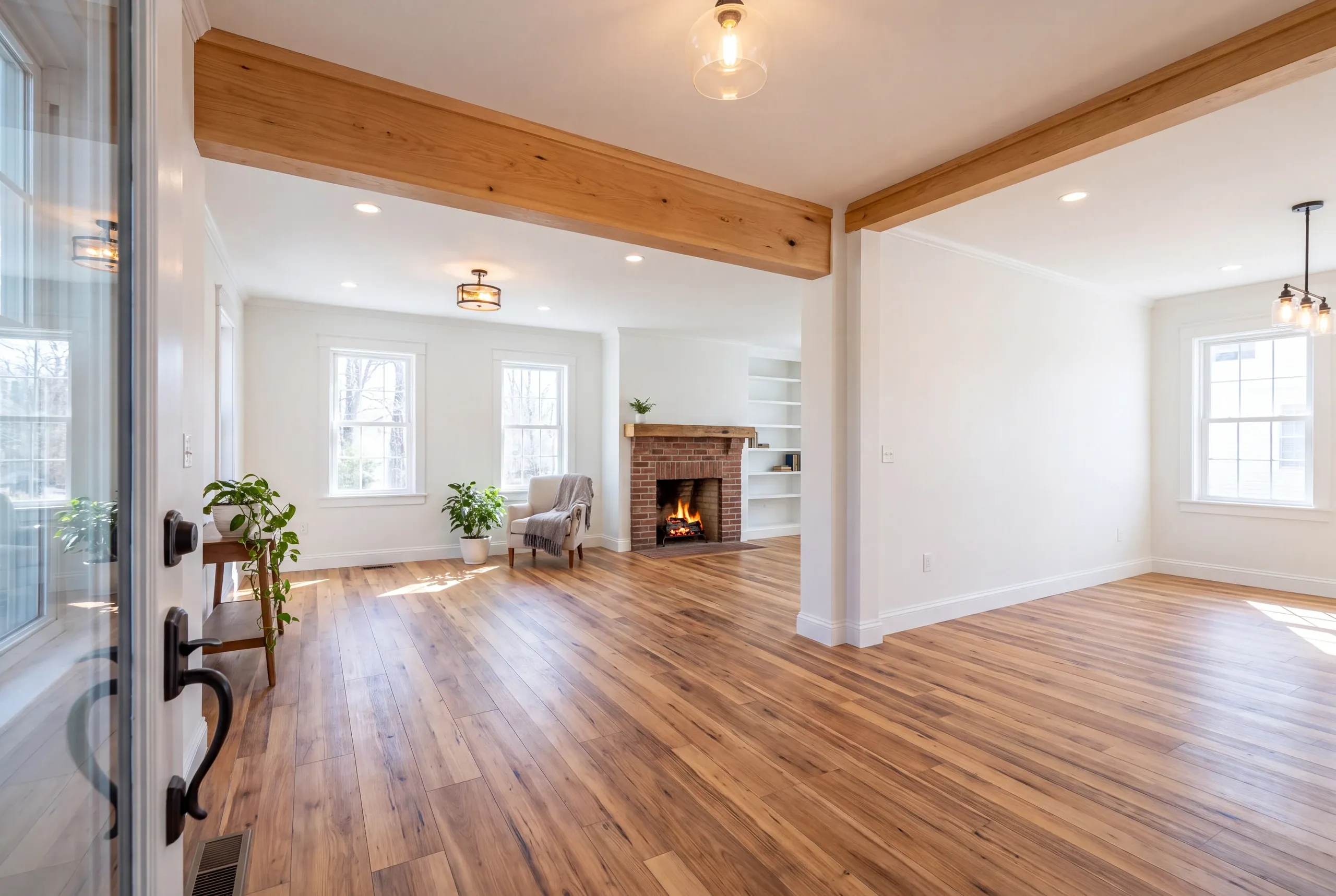 Finished renovated living room in a Brunswick home seen from the hall