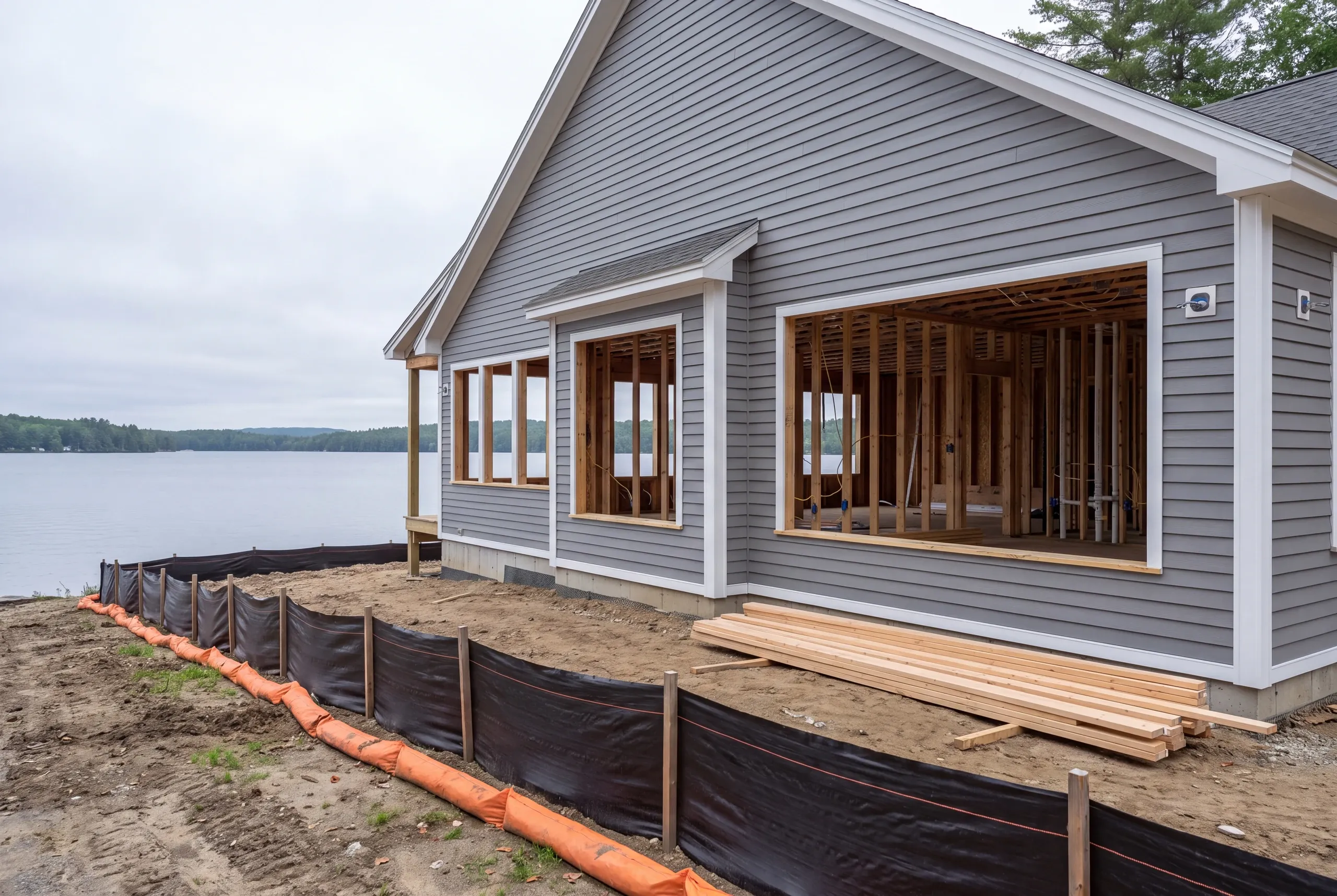 Erosion control in place at a China Lake shoreland renovation