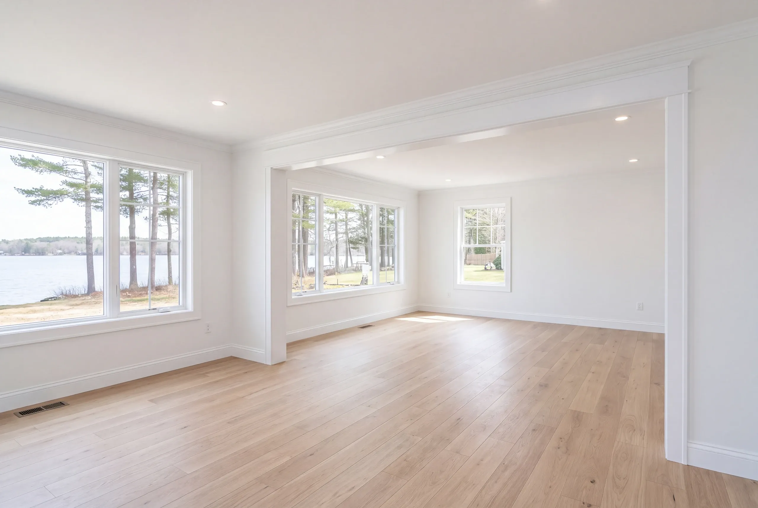 Finished renovated interior in a China, Maine lake home