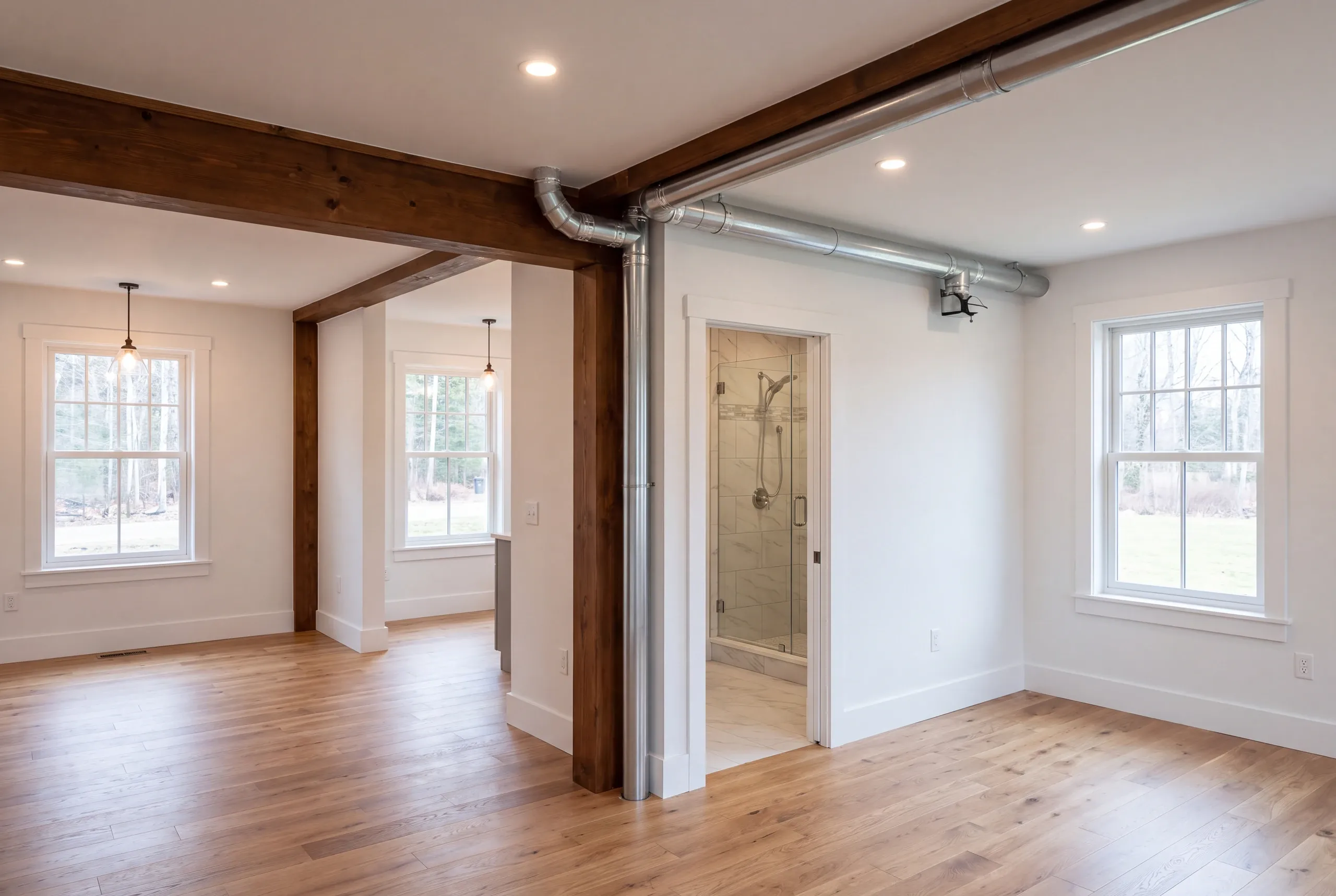 New heating distribution run to a renovated wing of a Clinton farmhouse