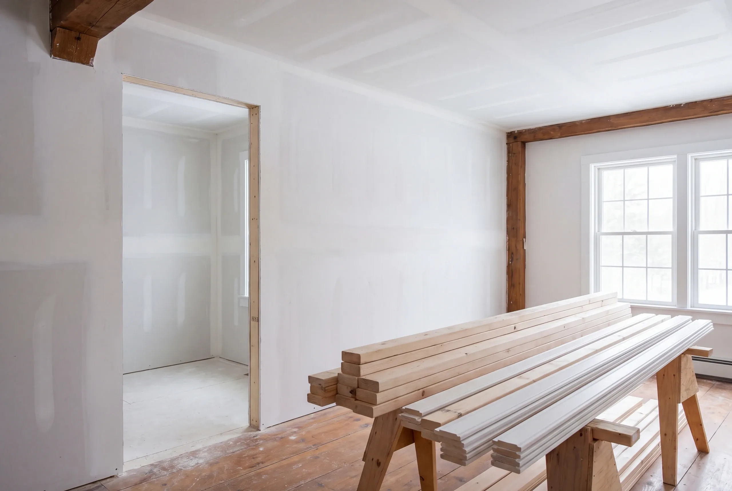 Crew adding a second bathroom to a Clinton farmhouse