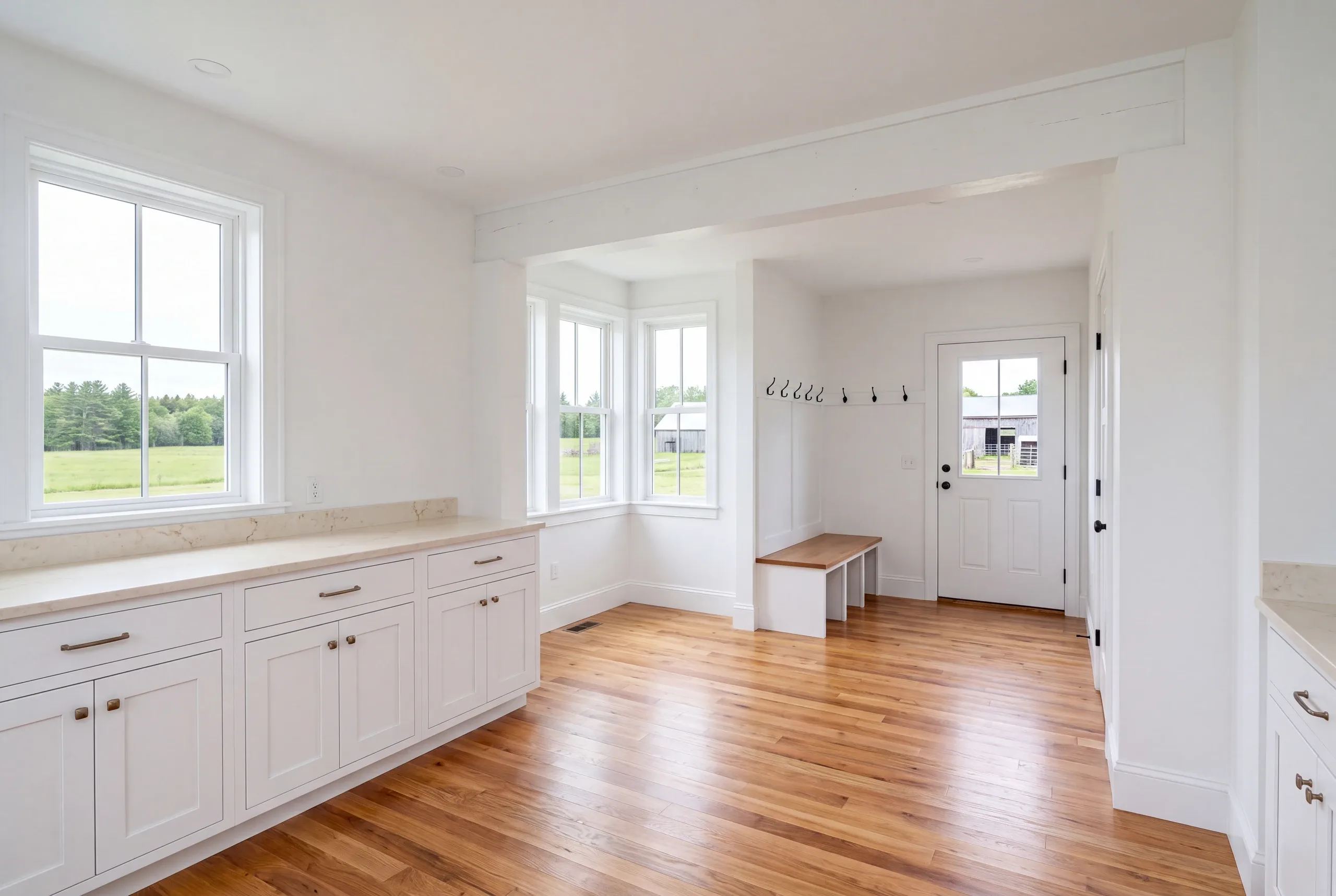 Finished renovated kitchen and mudroom in a Clinton farmhouse