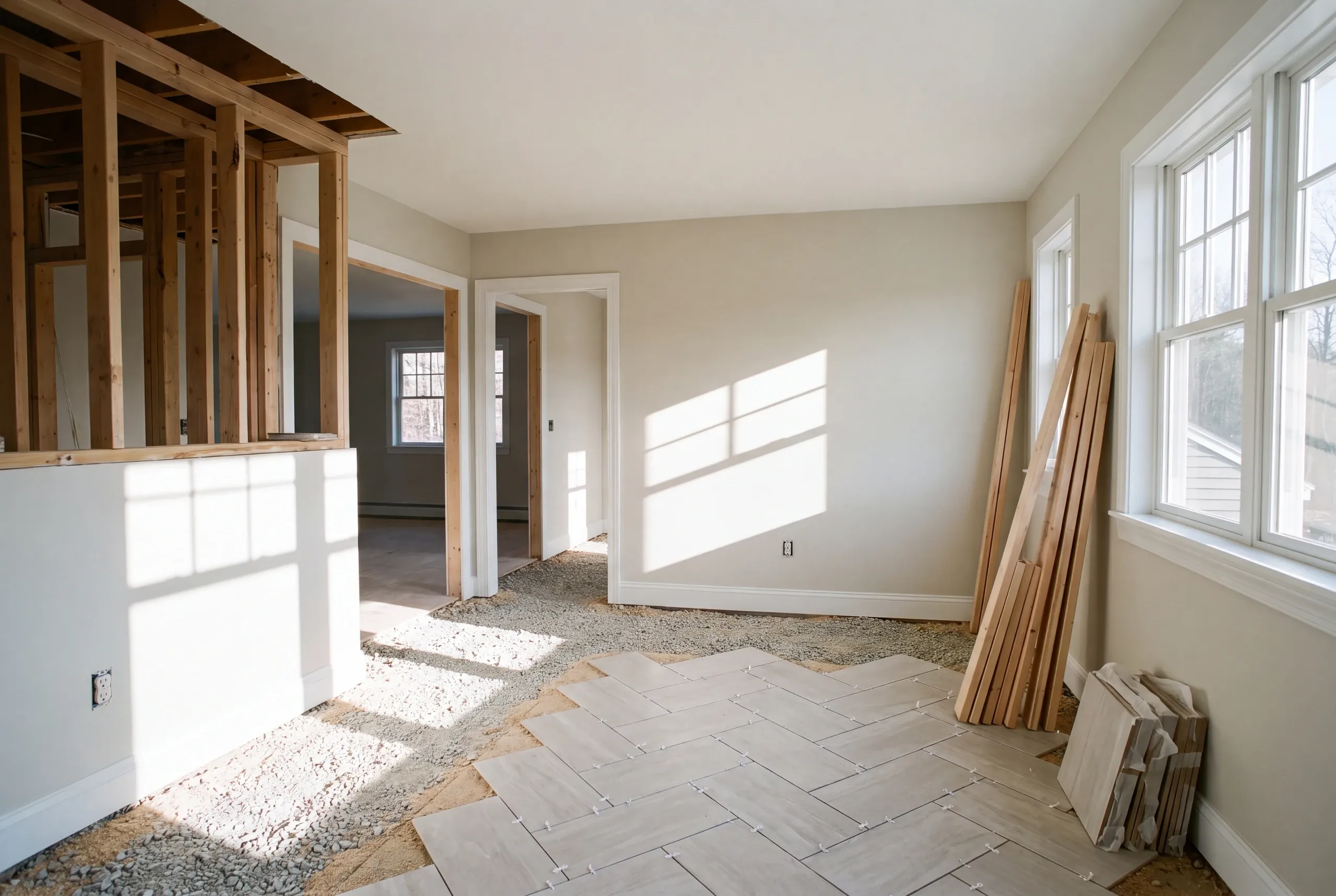 New bathroom framed inside an existing Fairfield floor plan