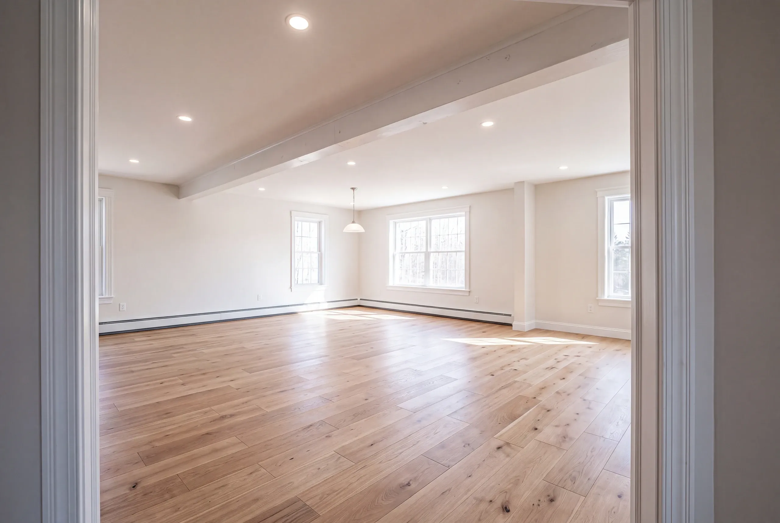 Finished renovated living room in a Fairfield home seen from the hall