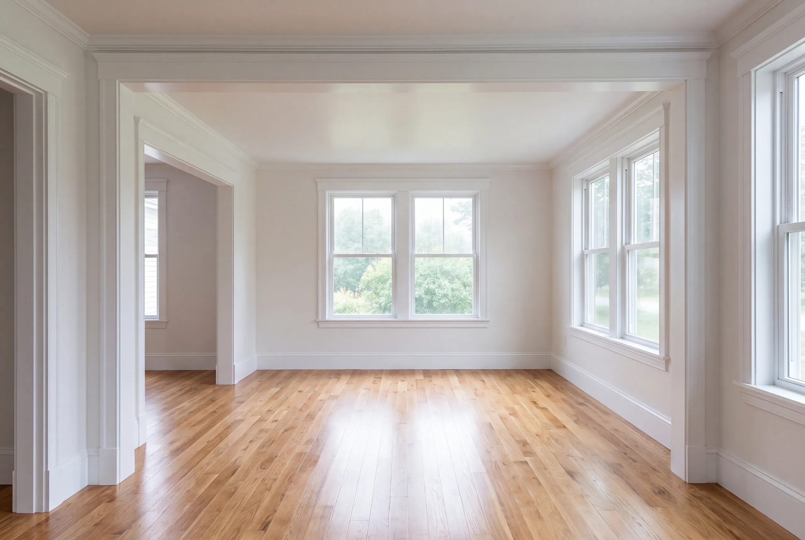 Finished renovated living room in a Farmington home seen from the hall