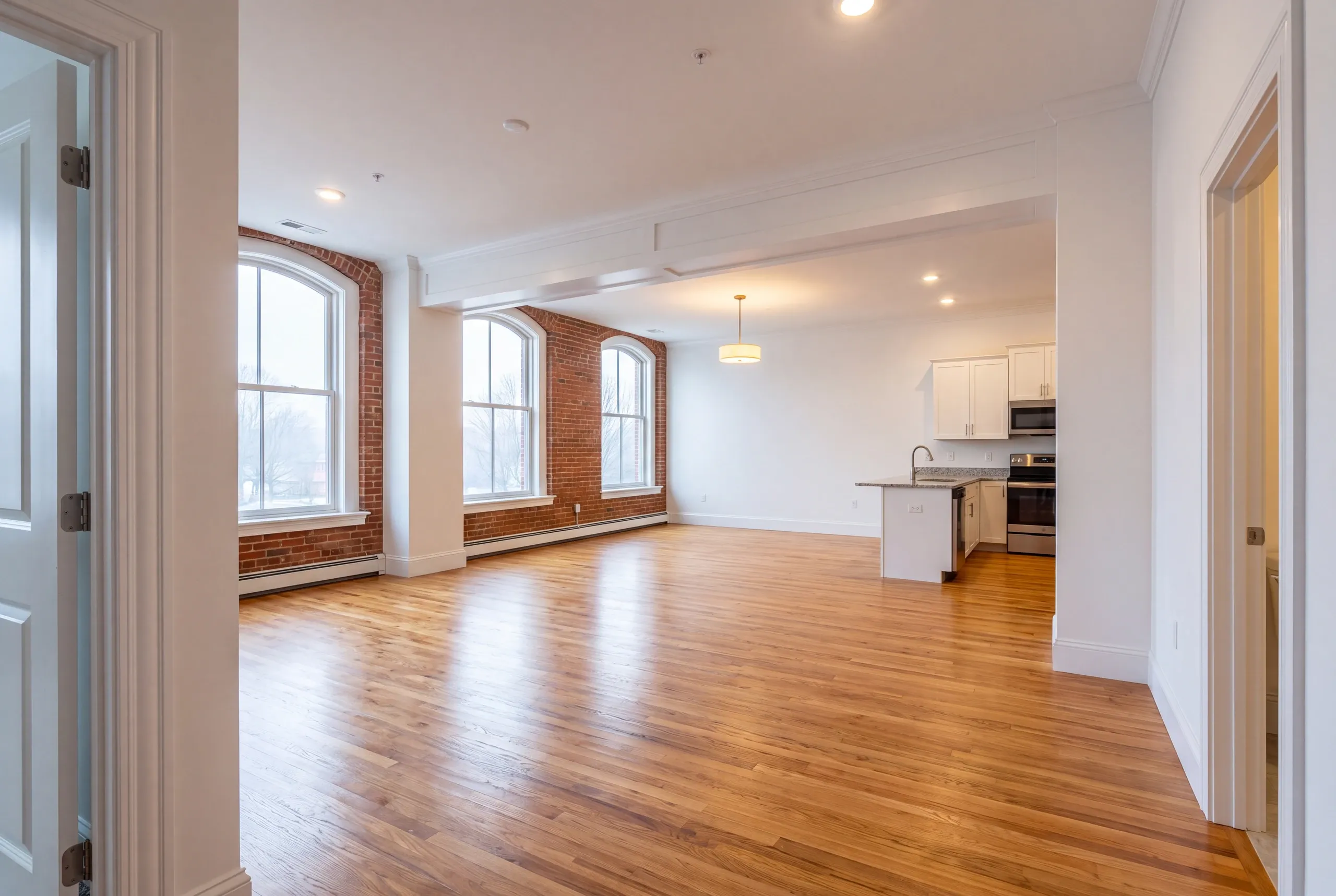 Finished renovated apartment interior in a Lewiston, Maine building