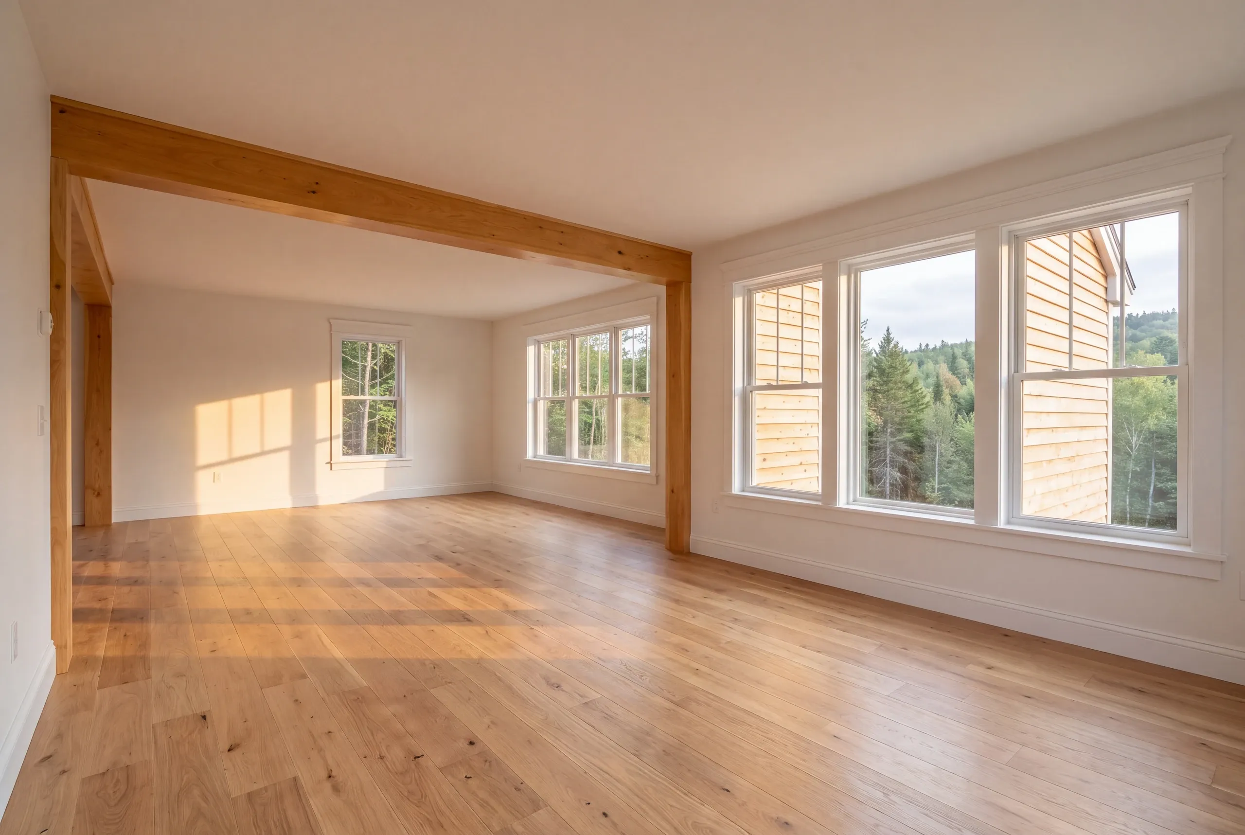 Finished renovated living room in a Vienna, Maine home