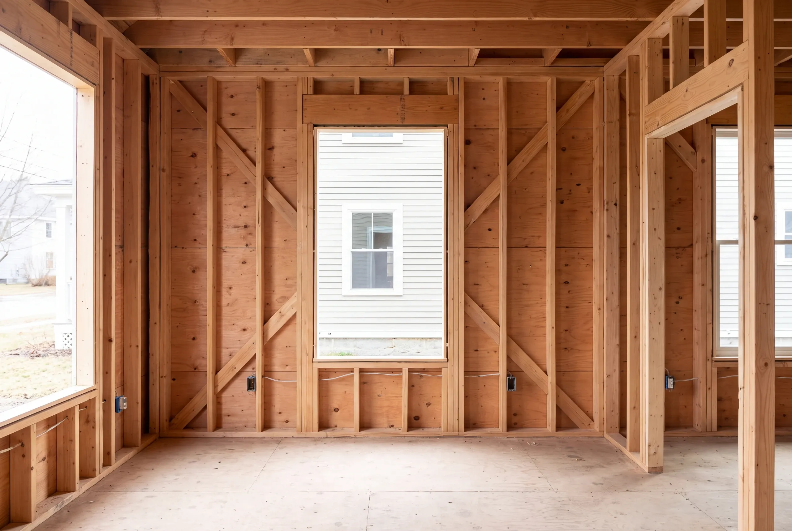 Crew replacing knob-and-tube wiring in a Waterville mill-era house