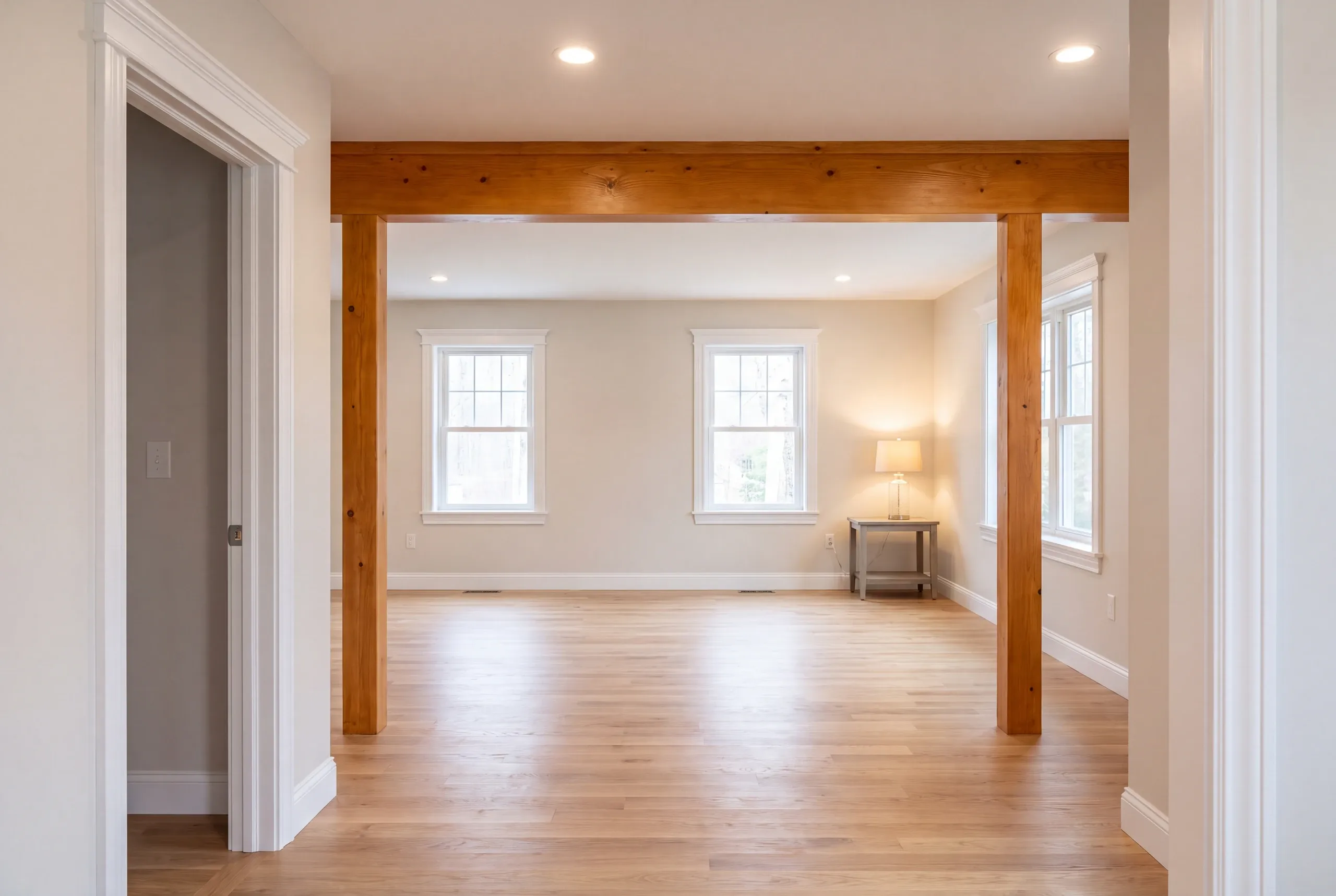 Finished renovated living room in a Windsor home seen from the hall