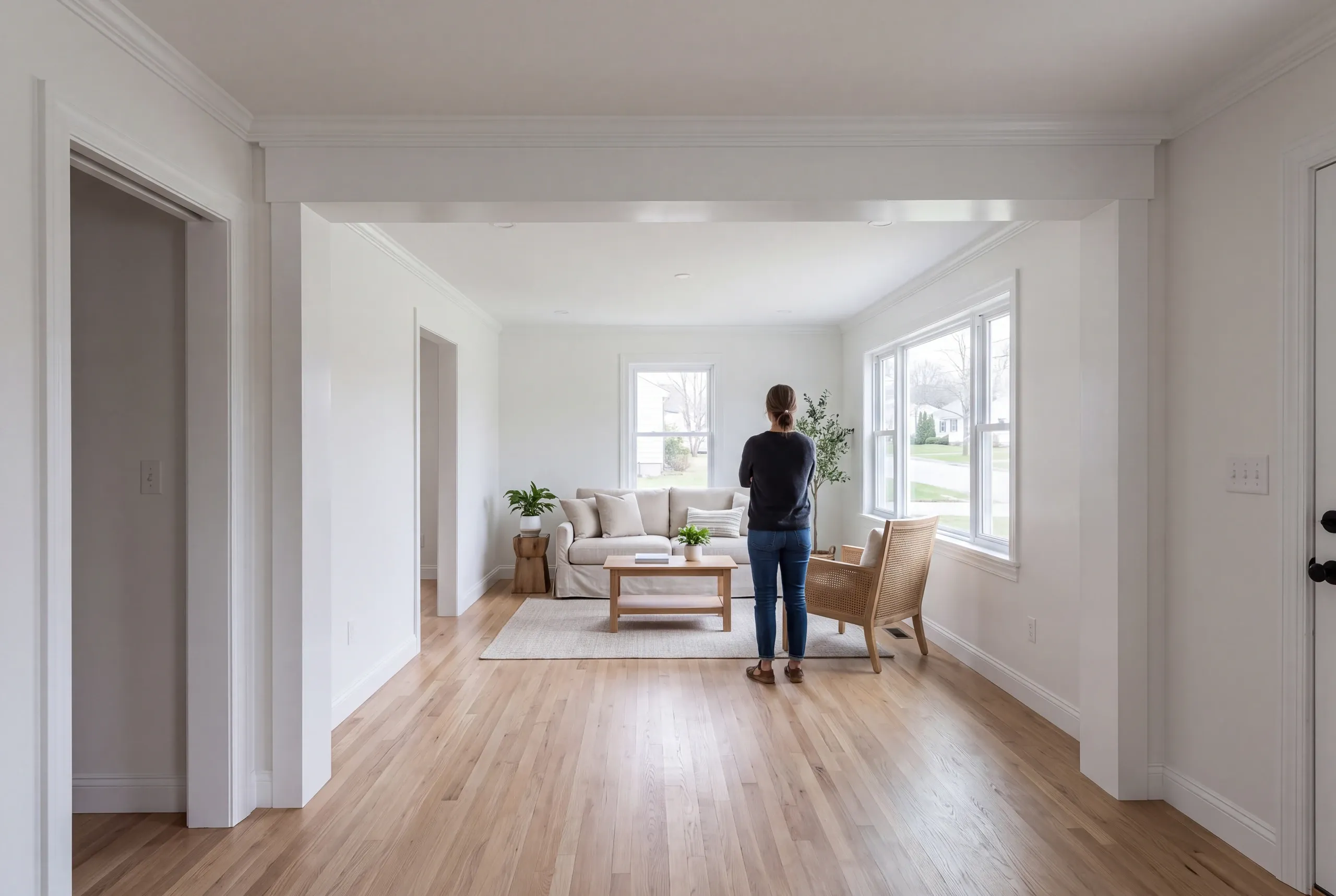 Finished renovated living room in a Winslow home seen from the hall