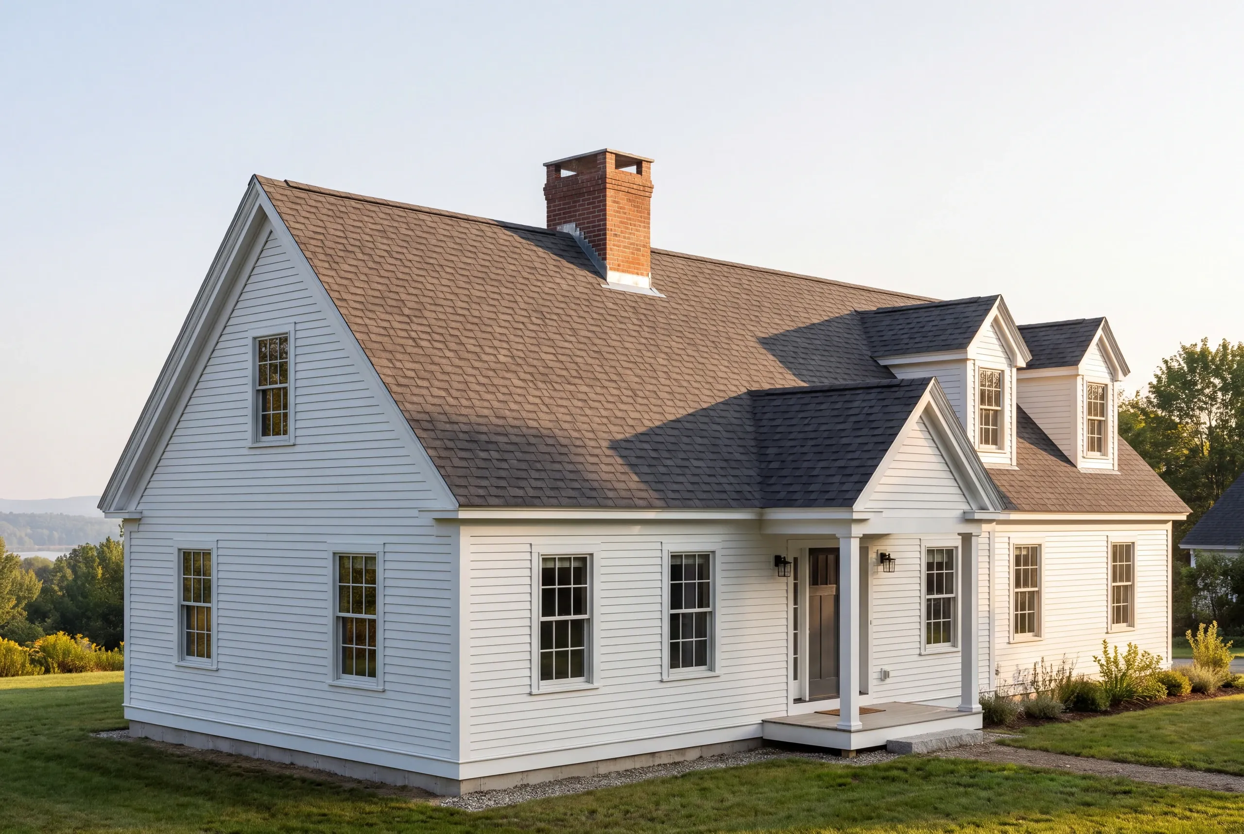 Finished asphalt roof on a house near the Kennebec River in Augusta