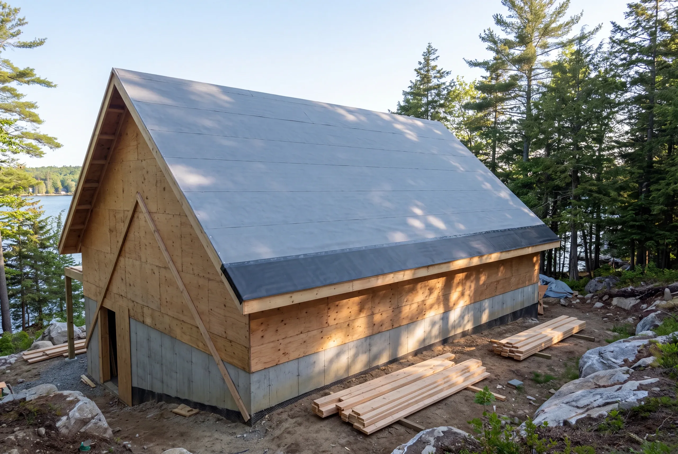 Ice barrier at the eave of a Belgrade Lakes home