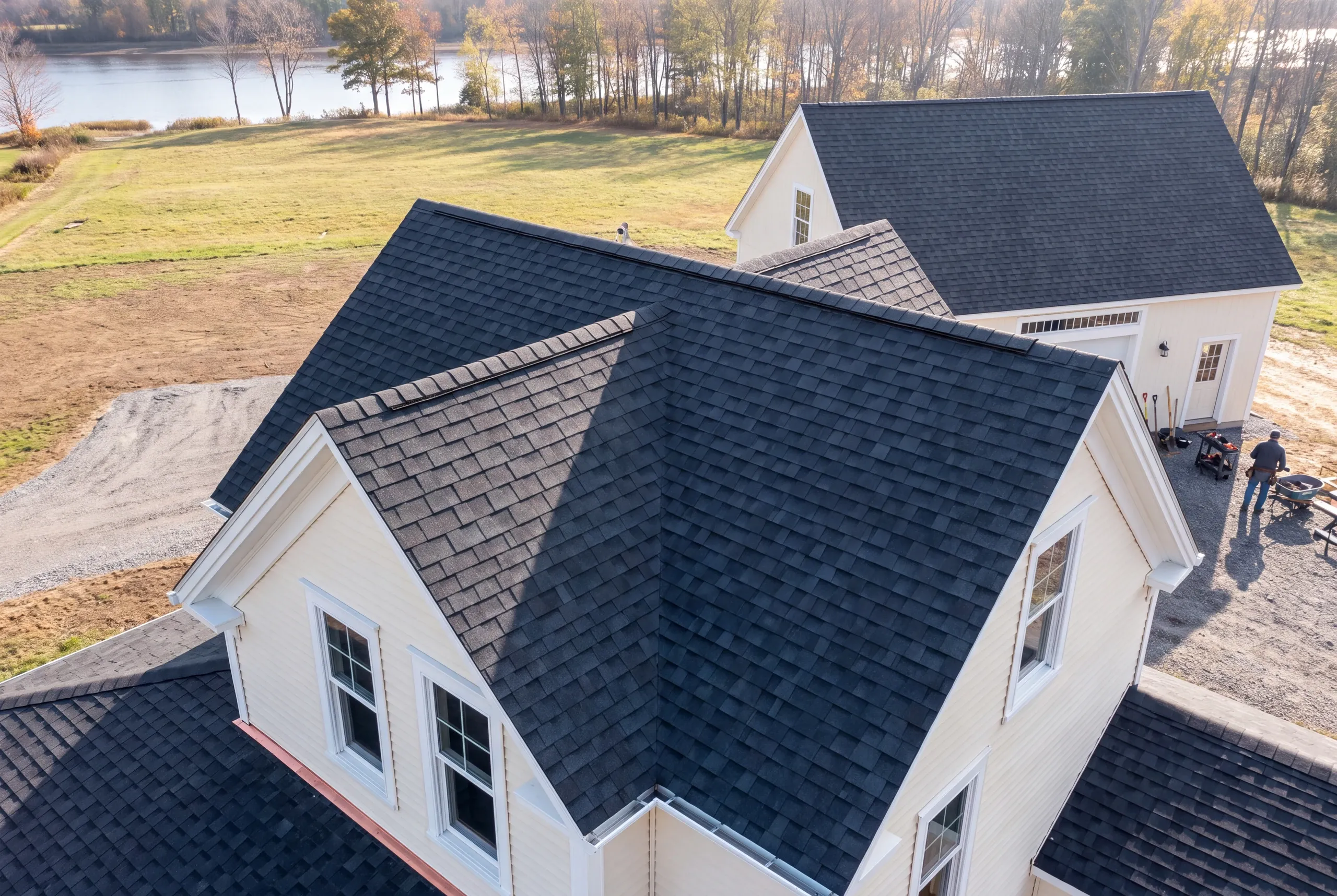 Finished roofs on a house and barn in Fairfield