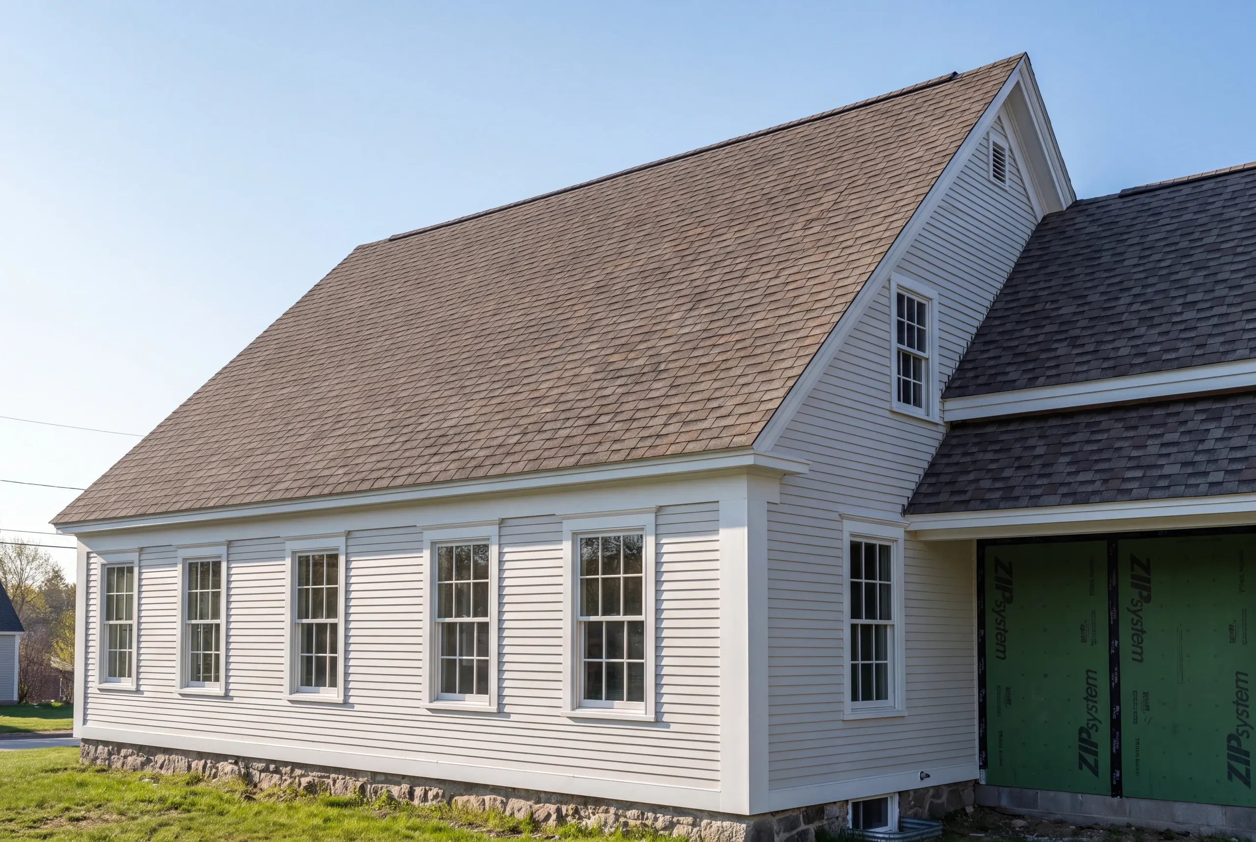 Historic Gardiner house with a steep slate-era roofline