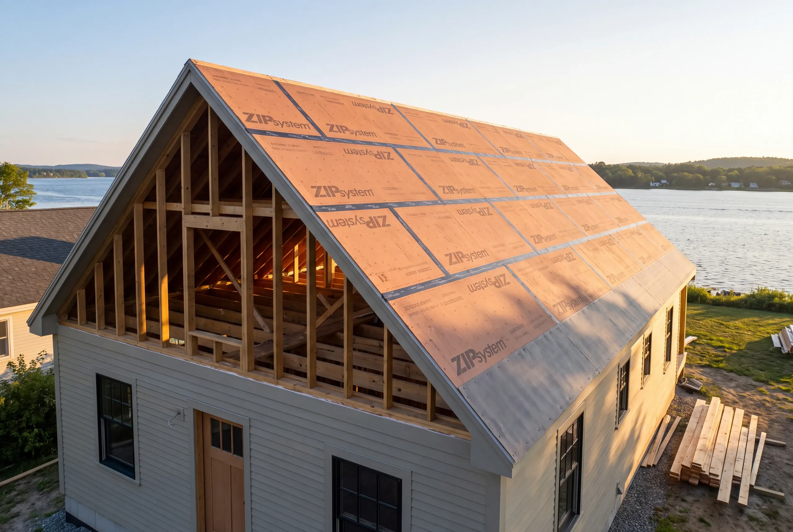 Tear-off underway on a Kennebec River waterfront house in Gardiner