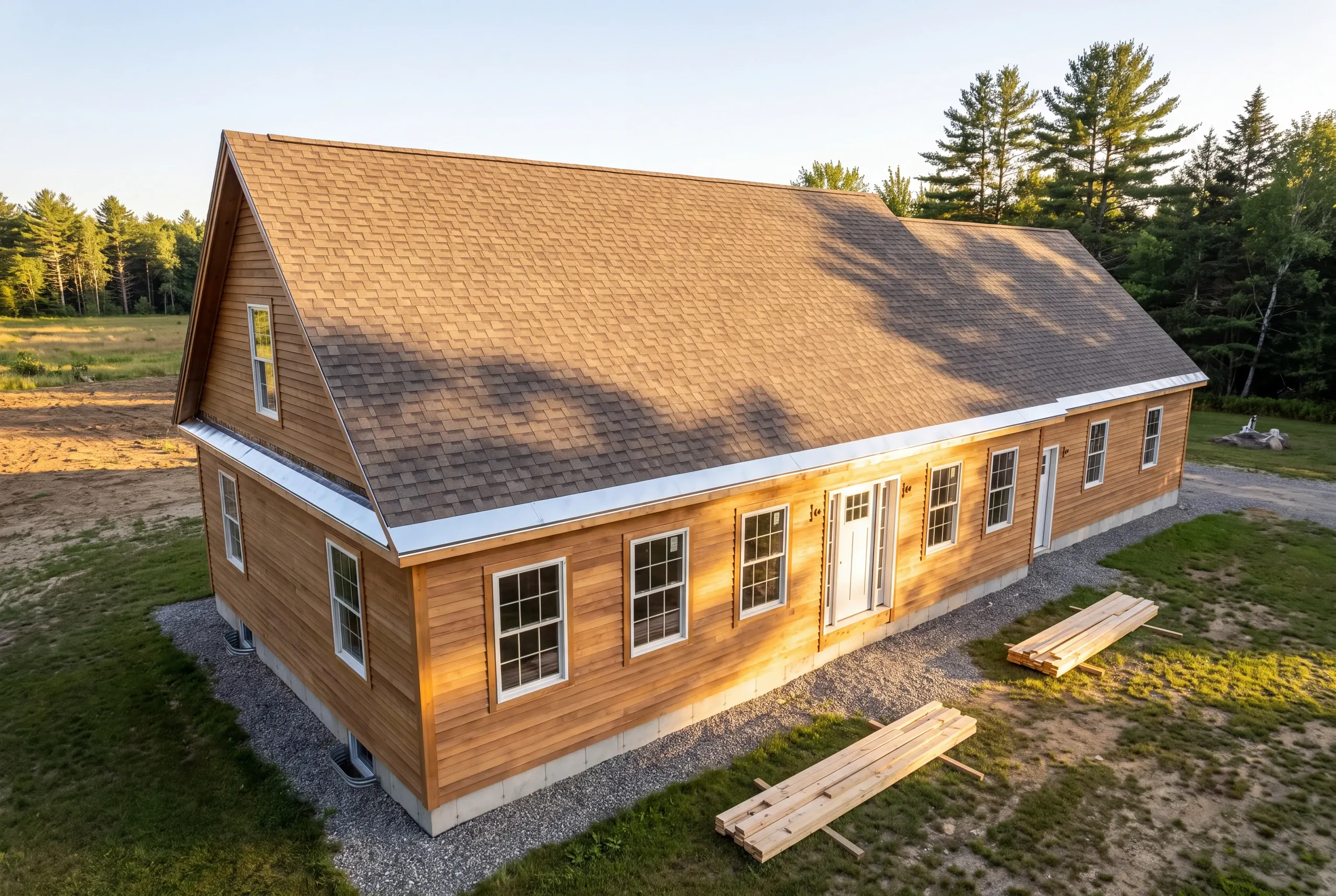 New shingles going on an open-acreage property in Greene