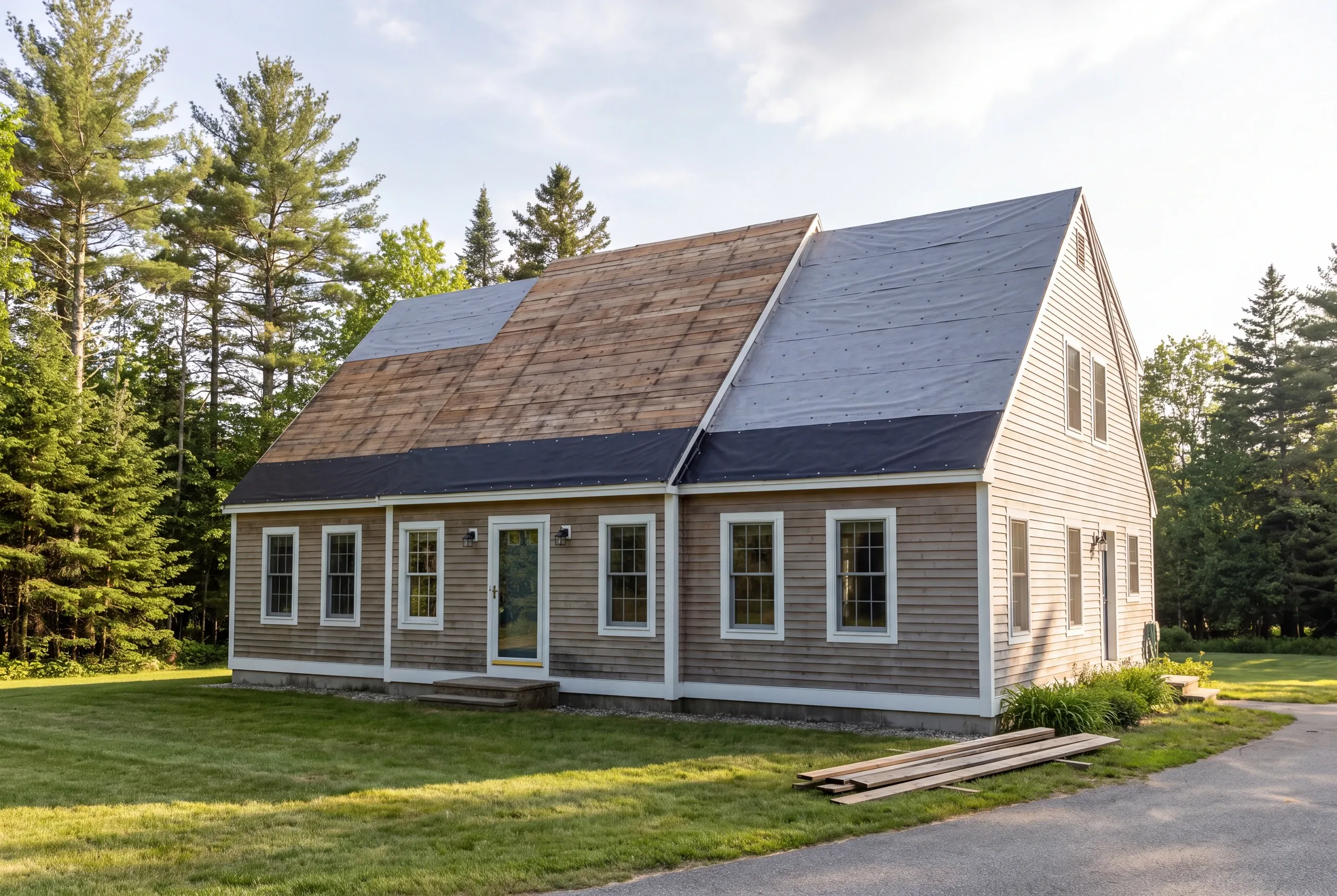 Architectural asphalt shingles being installed over synthetic underlayment