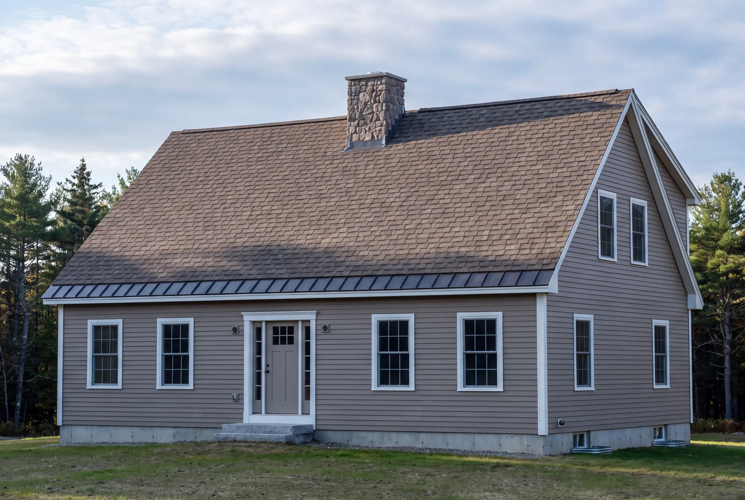 Finished roof and new chimney flashing on a Central Maine home